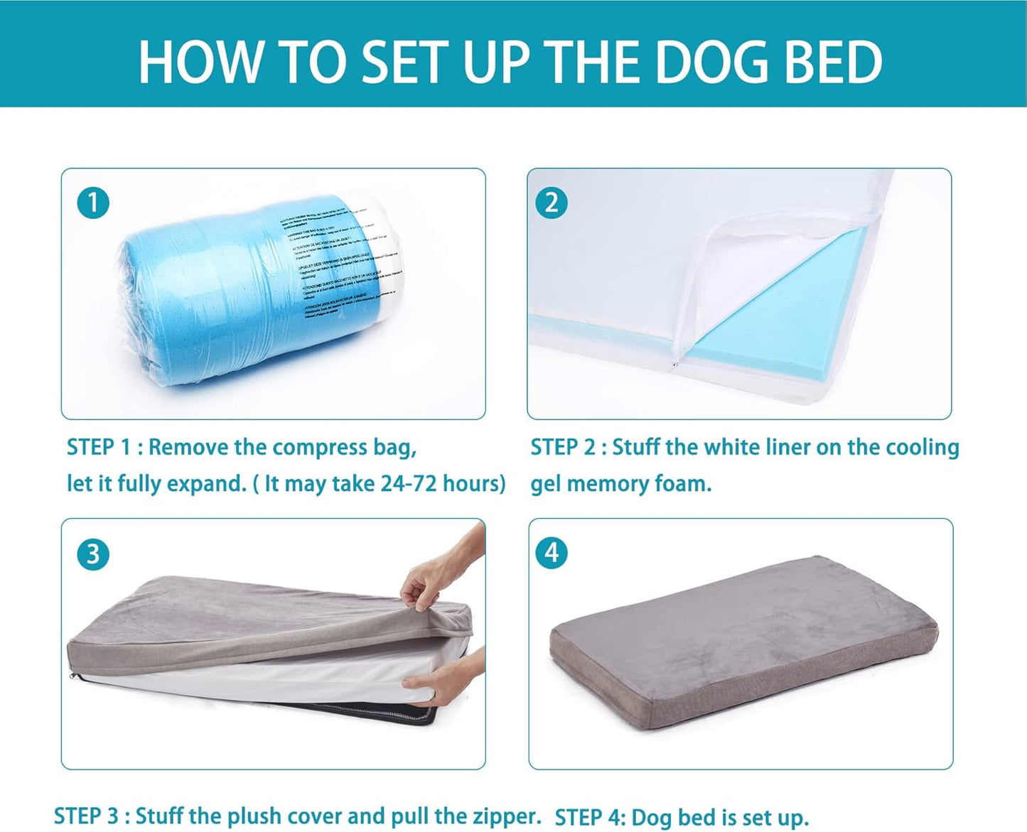 Orthopedic Memory Foam Dog Bed for Large Dogs, Cooling Dog Beds -Waterproof Pet Bed Mats for Crate with Removable Washable Cover,Ideal for Arthritic Dogs (47inch,110Lbs)