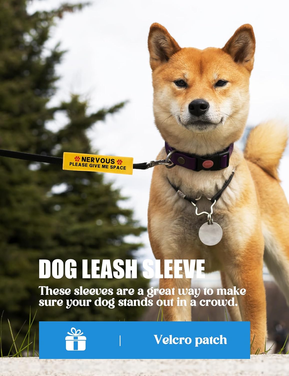 Nervous Please Give Me Space Leash Sleeve, Funny Yellow Dog Leash Wrap Alert Hanging ID Patch Tag, Do Not Pet Velcro Patch, Pet Birthday Gifts for Dog Lovers Owners