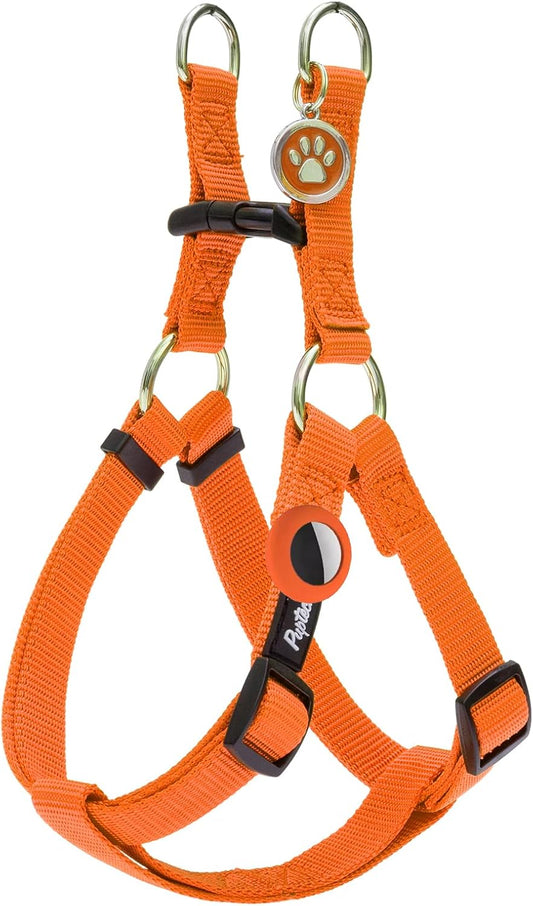 PUPTECK No Pull Dog Harness Soft Adjustable Basic Nylon Step in Puppy Vest Outdoor Walking with ID Tag and A-ir Tag Case, Orange, M