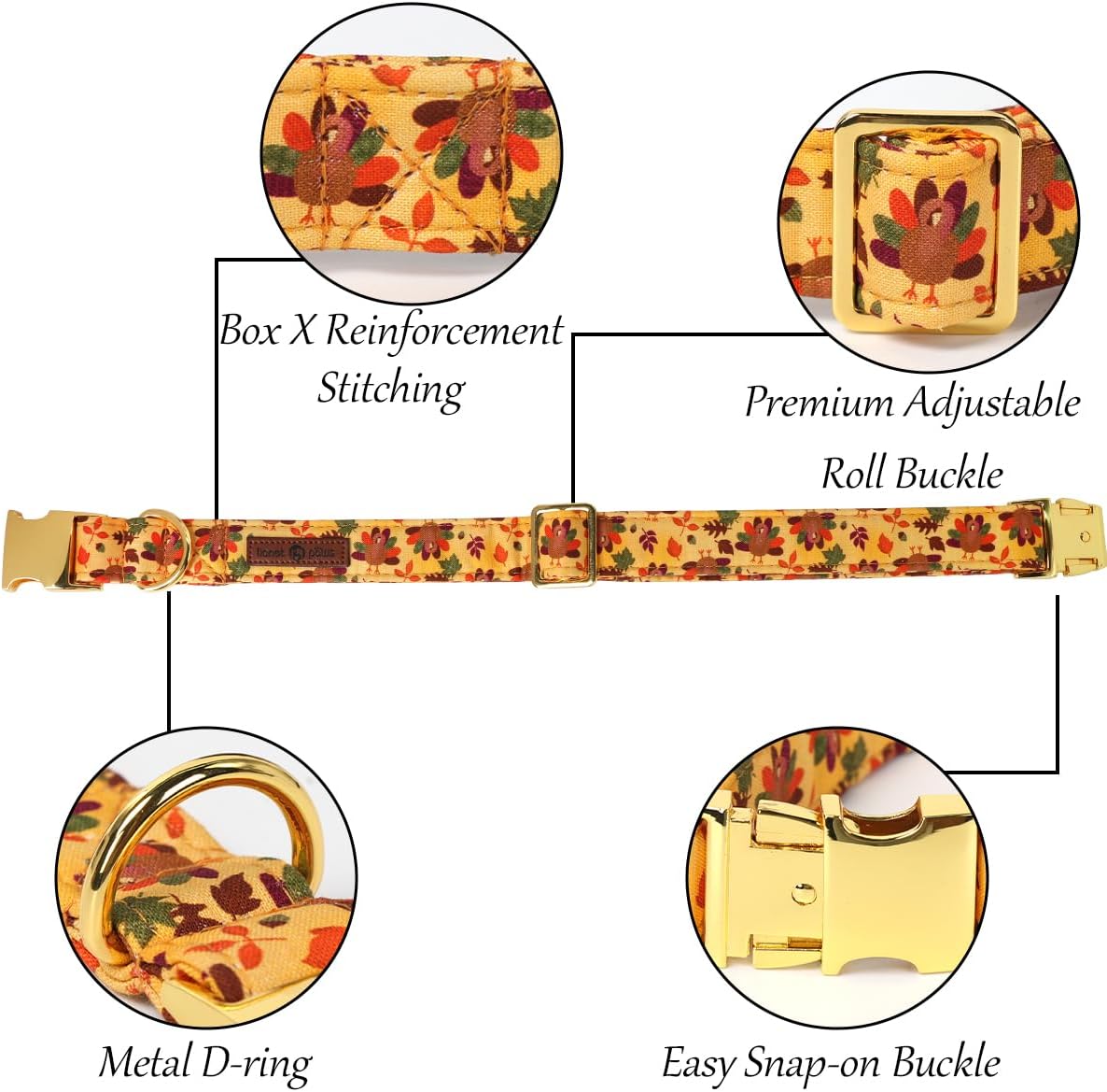 Lionet Paws Thanksgiving Day Dog Collar with Bowtie, Dogs Sailor Bow Collar with Metal Buckle for Dogs, Adjustable Comfortable Dog Collars Girl, XS, Neck 8-12 in