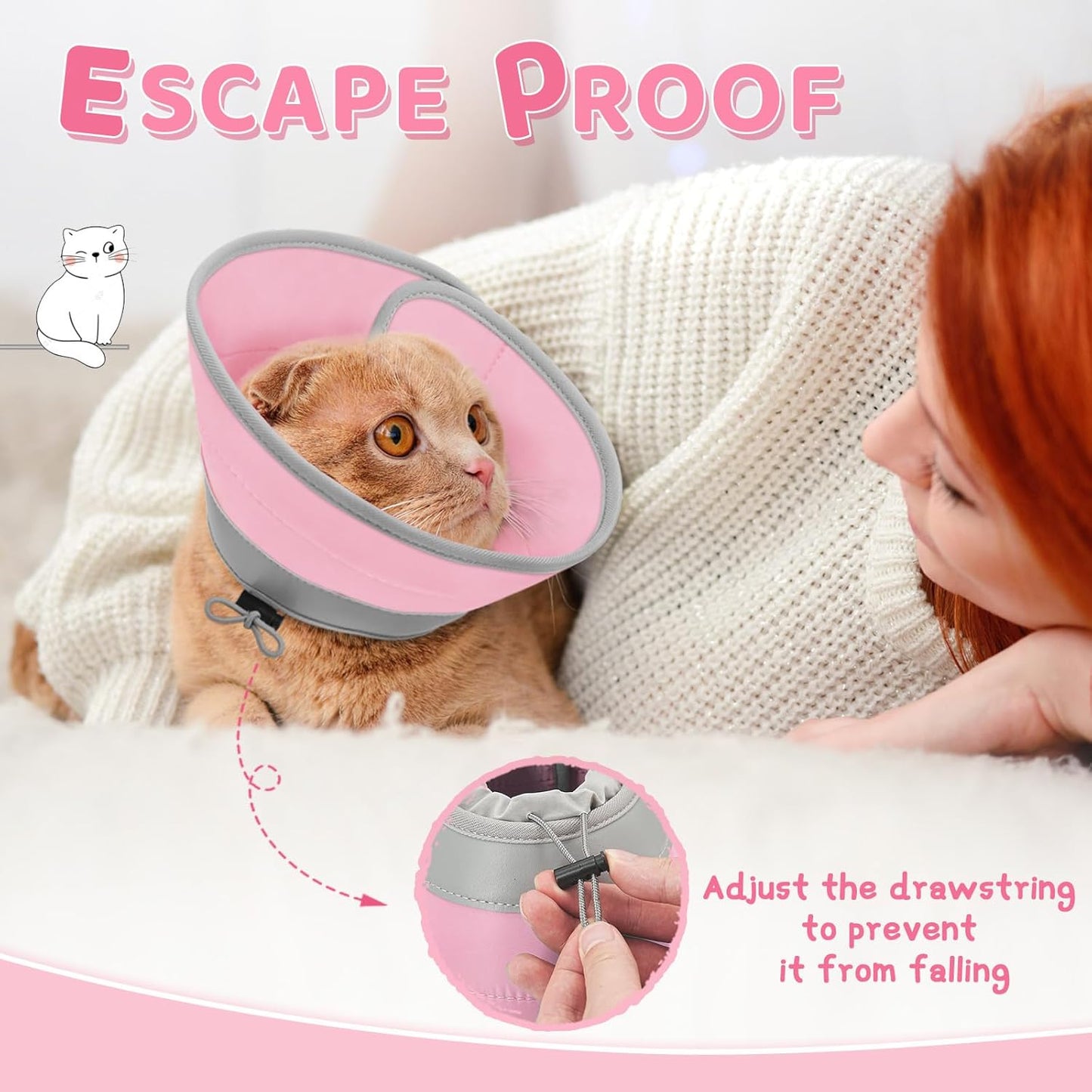 Cat Cone Collar Soft to Stop Licking, Adjustable, Foldable Lightweight Kitten Cones After Surgery Recovery for Cats & Kittens, Cat Cone Alternative (Solid Pink, S)