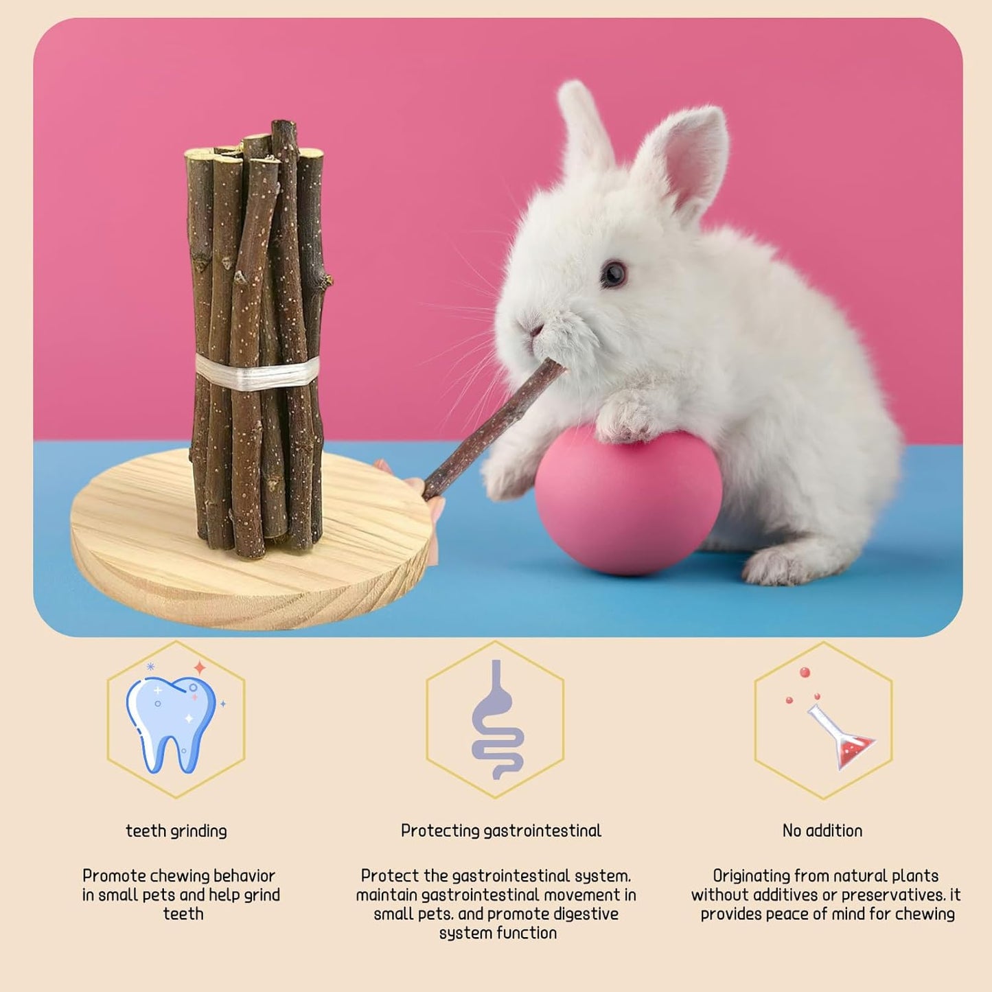 Natural Apple Wood Chew Sticks 550g (19.4oz) for Rabbits, Hamsters, Chinchillas, Guinea Pigs - Small Animal Dental Toys, Safe Untreated Teeth Grinding & Boredom Relief, Rodent Molar Health