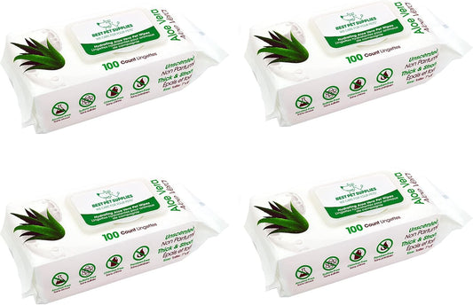 Best Pet Supplies Pet Grooming Wipes for Dogs & Cats,Deodorizer for Coats & Dry, Itchy, or Sensitive Skin, Clean Ears, Paws, Body, & Butt - Hydrating, Aloe Vera, 400 Count.