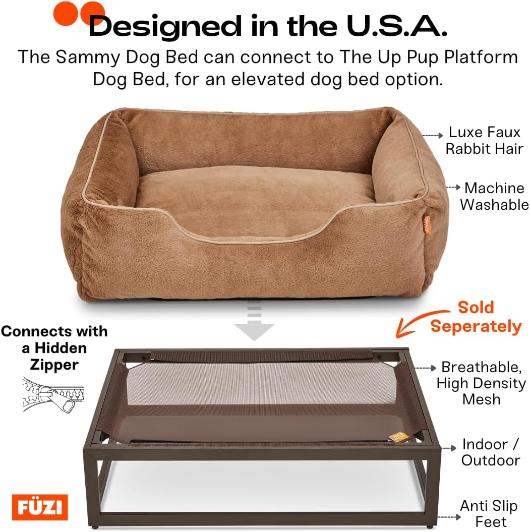 FUZI Luxury Aesthetic Dog Bed for Small Dogs with Washable Cover, Pet Couch, Pet Bed with Sides, Non-Slip Bottom, Soft and Durable Calming Dog Bed, Faux Rabbit Fur, Small 25.1x16.75x9.5 Light Brown