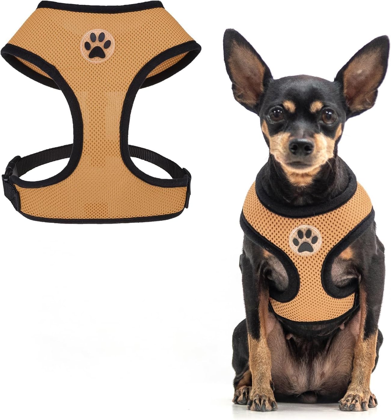 BINGPET No Pull Dog Harness, Soft Mesh Breathable All Weather Vest, Safety Protection Design, Durable Adjustable Step-in Easy Walk Dog Harness for Small Medium Large Dogs (Beige, S)