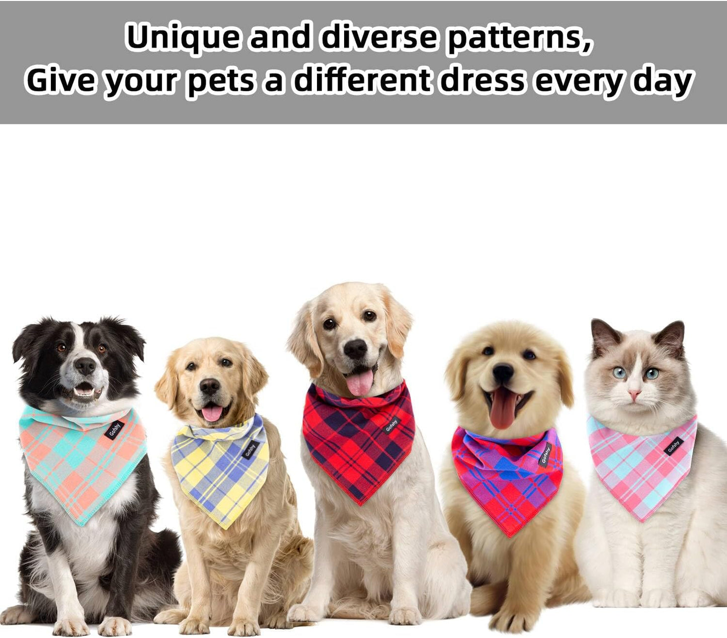 Summer Dog Bandana XLarge-Dog Scarf Vibrant Color Yellow Blue Plaid Printing Adjustable Bib Handkerchief Accessories for Large Dogs (XL)
