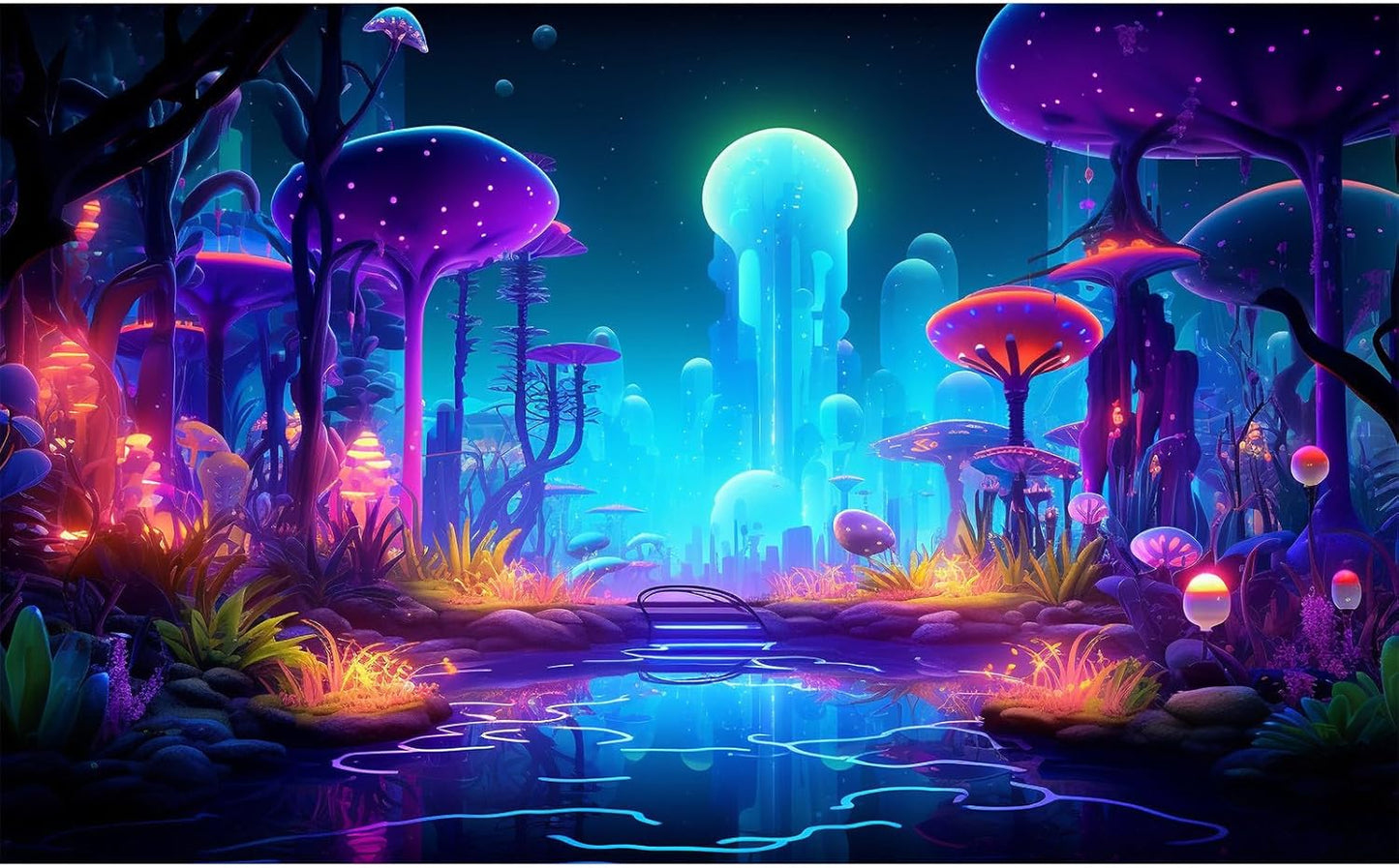 Fantasy Forest Aquarium Background Mysterious Plants Abstract Mushrooms Cartoon Style Forest Terrarium Backdrop Tranquil Stream Fish Tank Background Wallpaper Poster Decor Vinyl 36x20in