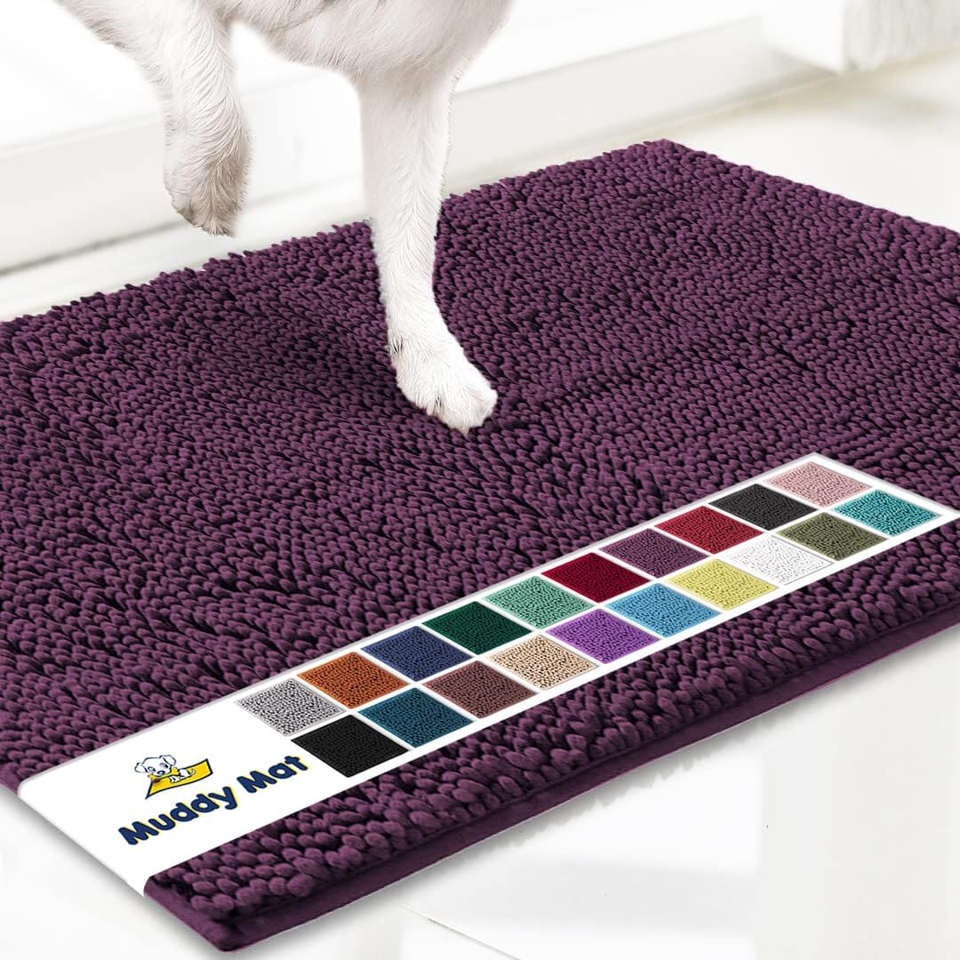 Muddy Mat® Original Dog Door Mat for Muddy Paws, Super Absorbent Microfiber, Non-Slip Washable Pet Rug, Quick Dry Chenille Entryway Carpet, Machine Washable Indoor Outdoor mat, Dark Purple 19"x30"
