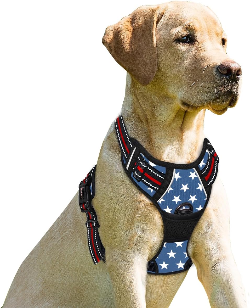 BARKBAY No Pull Dog Harness Front Clip Heavy Duty Reflective Easy Control Handle for Large Dog Walking(Star,M)
