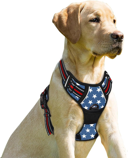 BARKBAY No Pull Dog Harness Front Clip Heavy Duty Reflective Easy Control Handle for Large Dog Walking(Star,M)