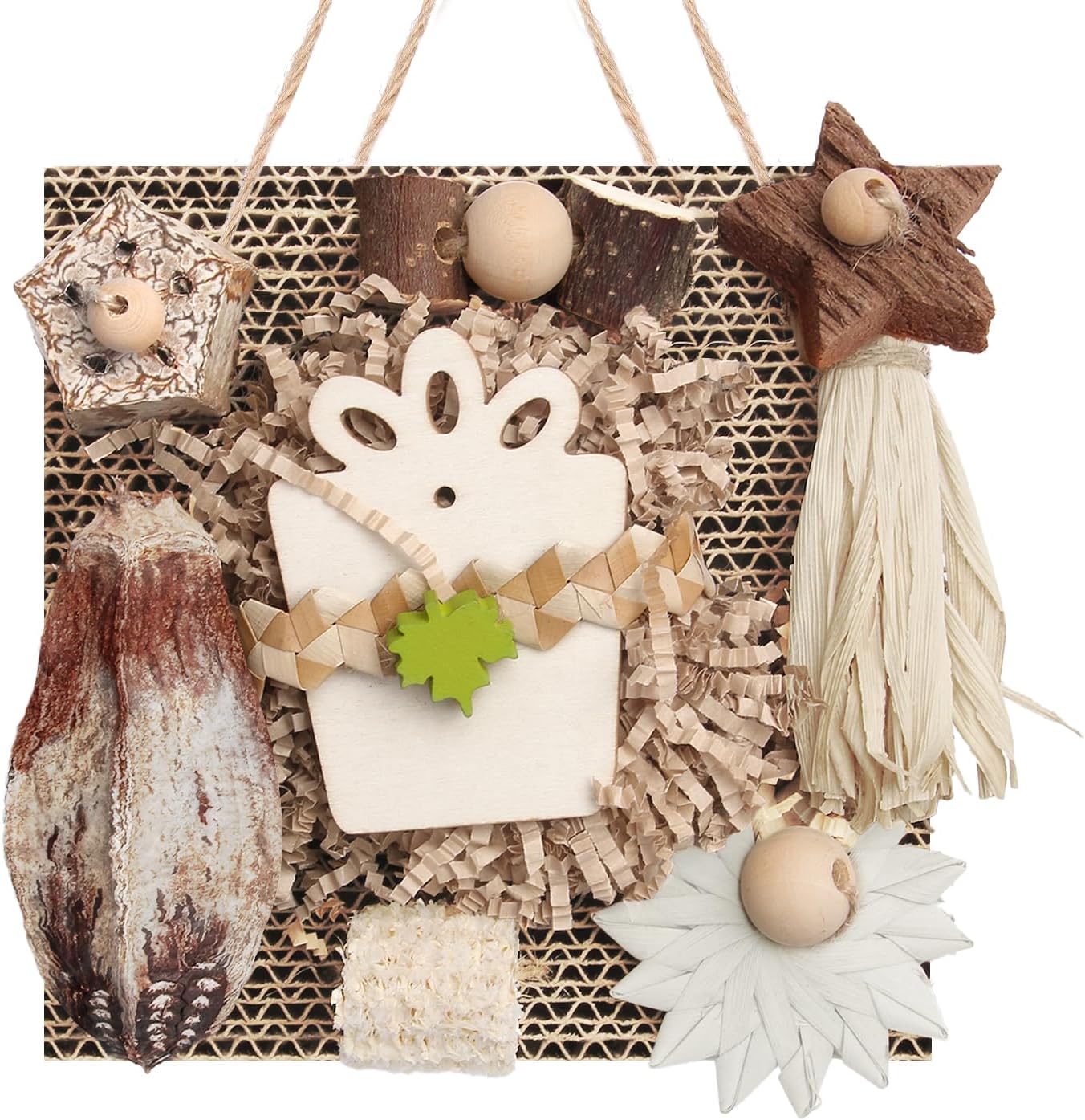 Kyouki Bird Toys, Parakeet Toys, Parrot Toy, Conure Hanging Chewable Cardboard Foraging Suitable for Budgies, Cockatiels, Lovebirds, Sun Conures - and Other Small/Medium Parrots (Medium)