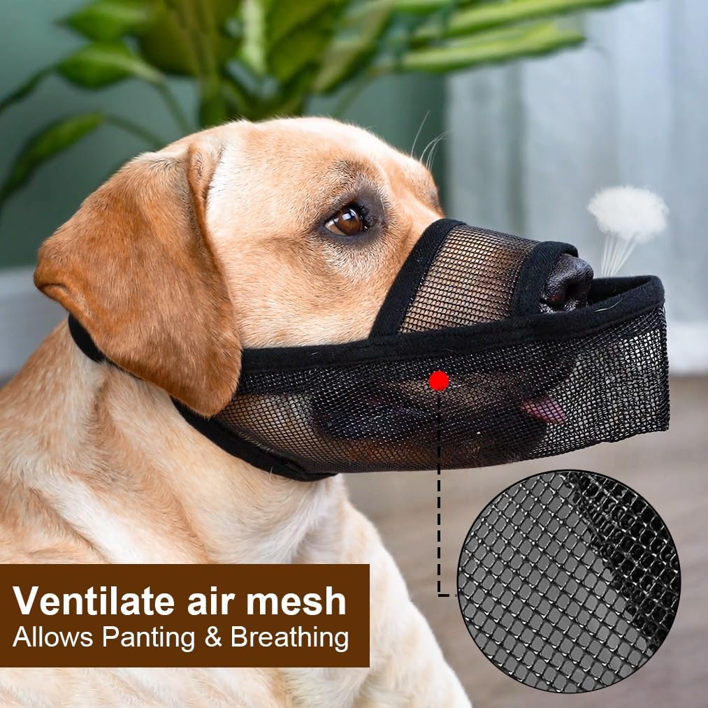 Crazy Felix Nylon Dog Muzzle for Small Medium Large Dogs Poodle Labrador Golden Retriever Doberman, Air Mesh Breathable and Drinkable Pet Mouth Guard for Anti-Biting Chewing Scavenging(Black,M)