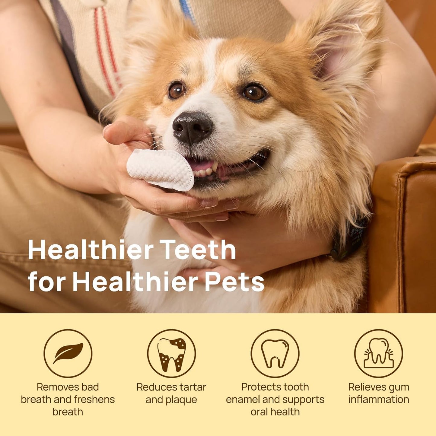 HICC PET Teeth Cleaning Wipes for Dogs & Cats, Remove Bad Breath by Removing Plaque and Tartar Buildup No-Rinse Dog Finger Toothbrush, Disposable Gentle Cleaning & Gum Care Pet Wipes, 100 Counts