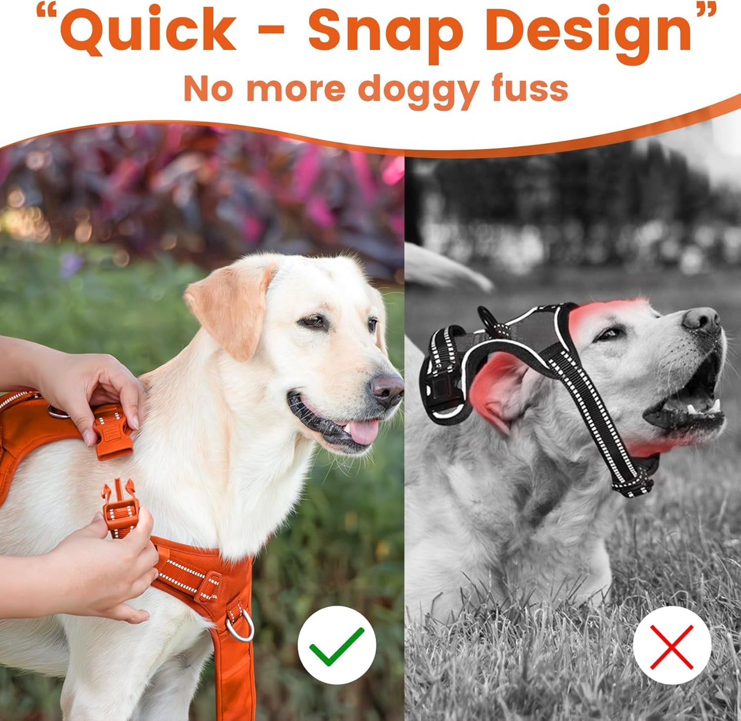 No Pull Dog Harness, Reflective Puppy Vest for Small Medium Large Sized Dog(Orange,S)