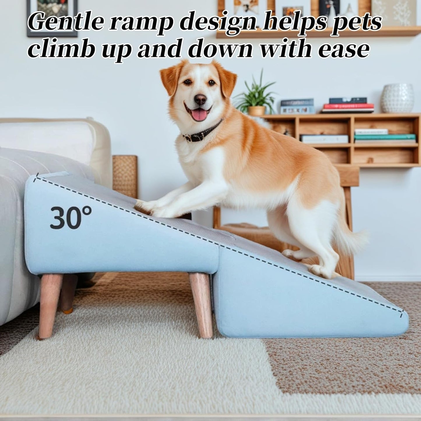 Split Ottoman Dog Ramp, Folding Pet Ramps Stairs for Couch, Pet Ramps Stairs for Small and Large Dogs, Holds up to 220 lbs (Blue - 2 Pads & 2 Covers, One Size)