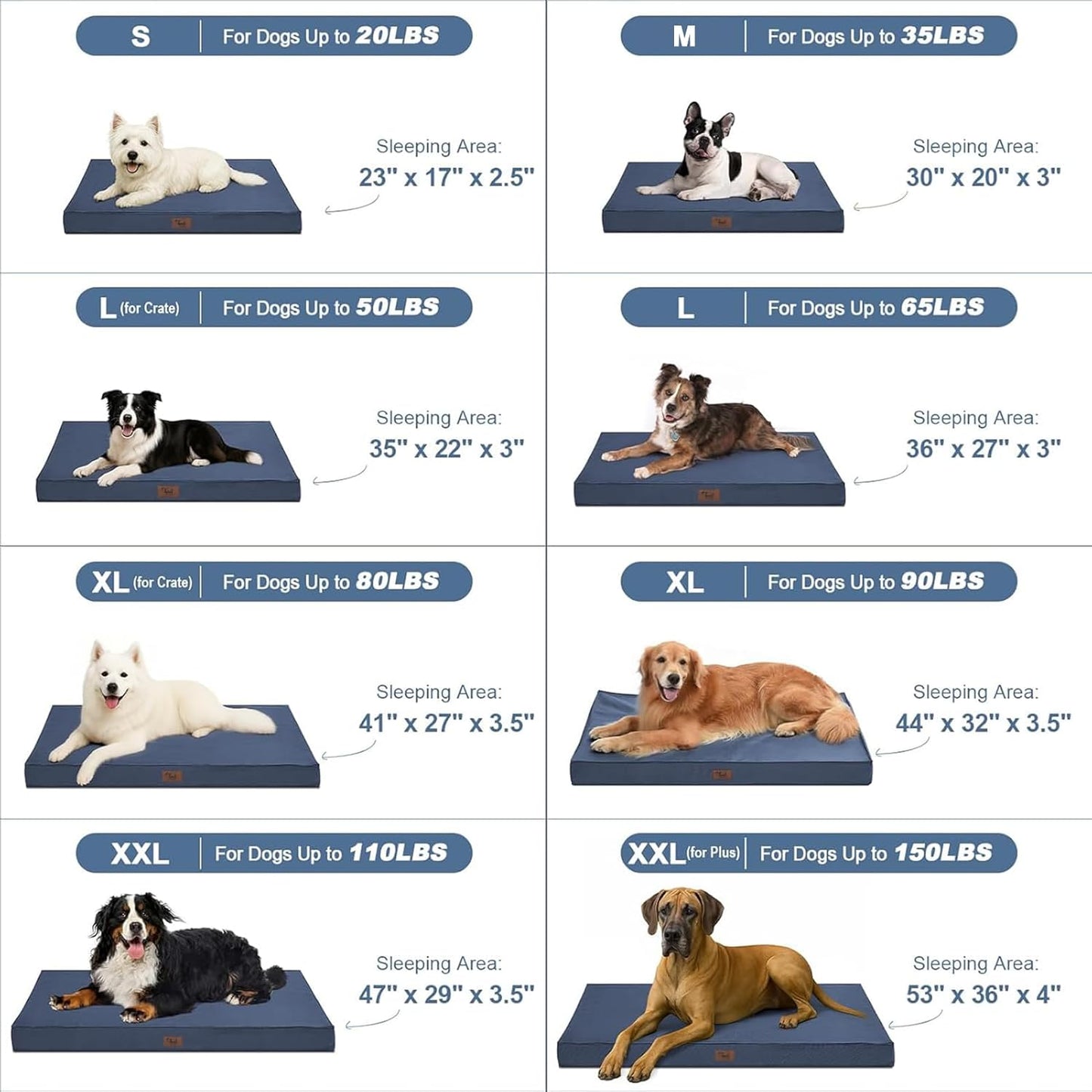 Outdoor Extra Large Dog Bed, Jumbo Waterproof Dog Bed for Large Dogs, Orthopedic Egg Foam Pet Bed Mat with Removable Oxford Cooling Cover, Navy
