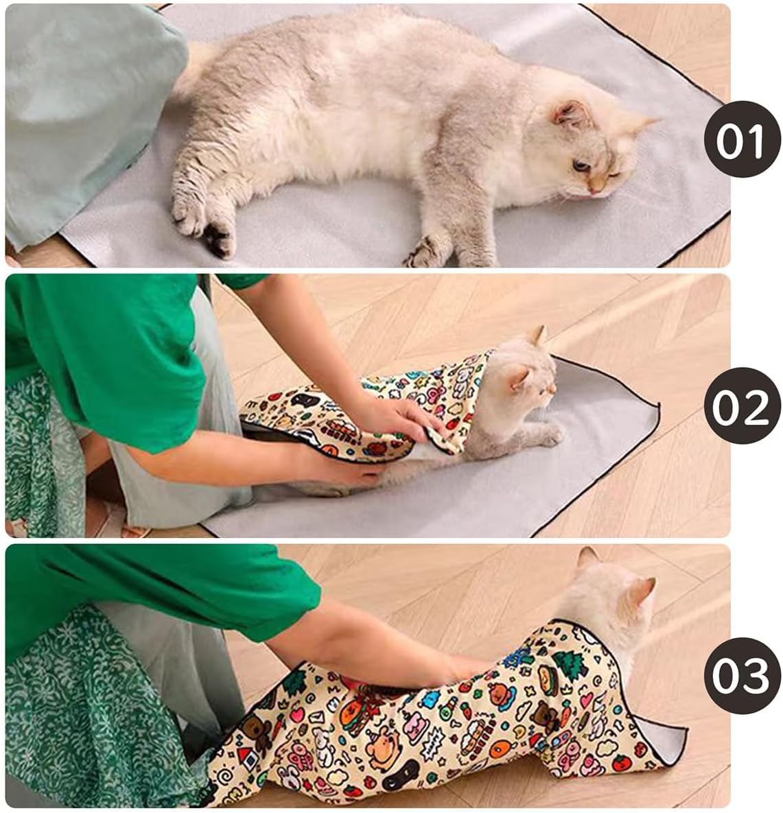 MANON ROSA Cat Grooming Wrap – Self-Adherent Anti-Scratch Swaddle Restraint Bag for Nail Cutting, Medication, Multifunctional Care - Calm Cozy Burrito Papoose Pet Magic Blanket (M (Within 9.9lbs))