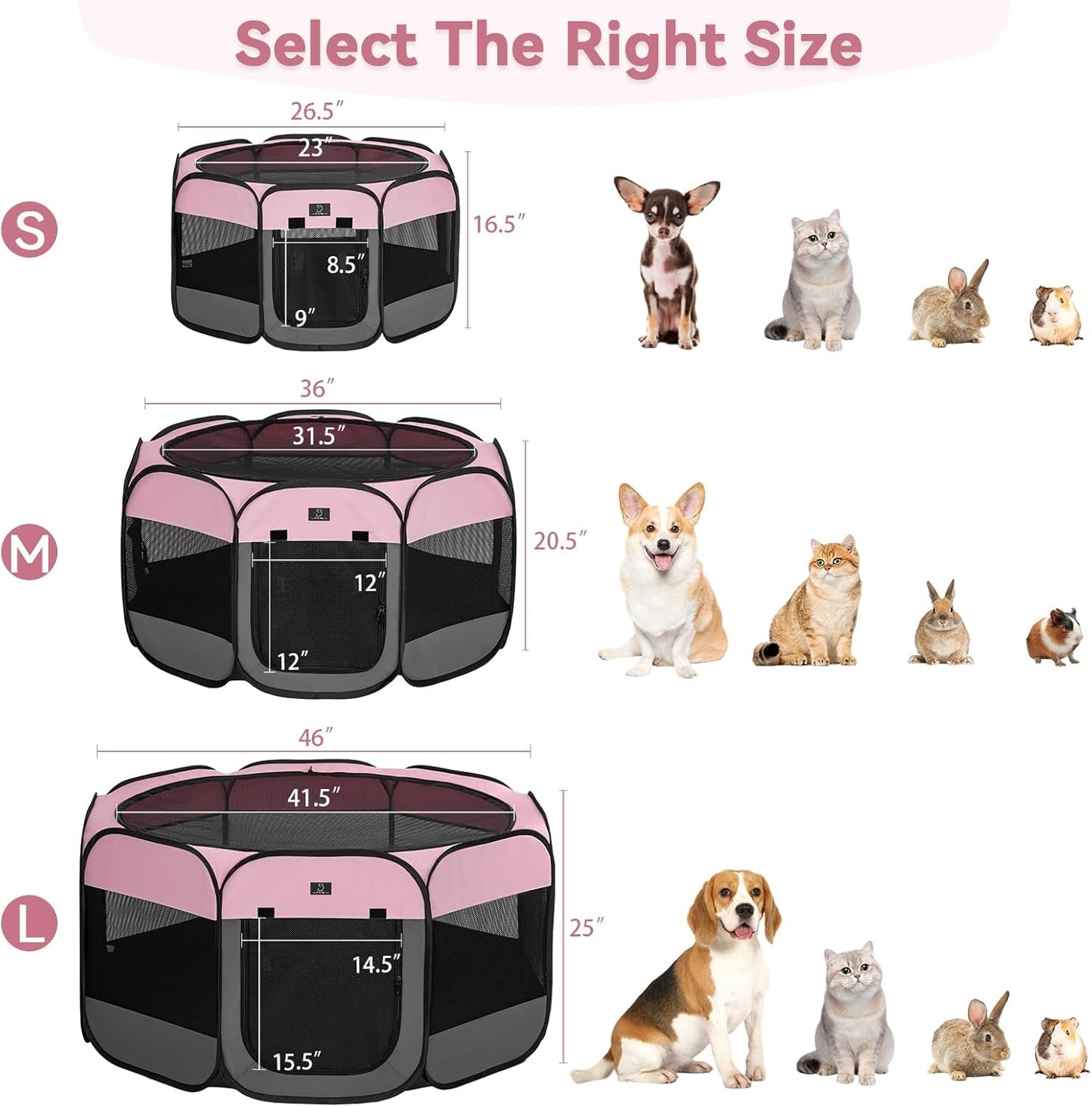 A 4 Pet Portable Cat Play Pen for Cats, 27" Foldable Kitten Playpen for Puppy/Cat/Rabbit/Chick, with Removable Zipper Top & Mesh Panel(11”W × 7.5”H)