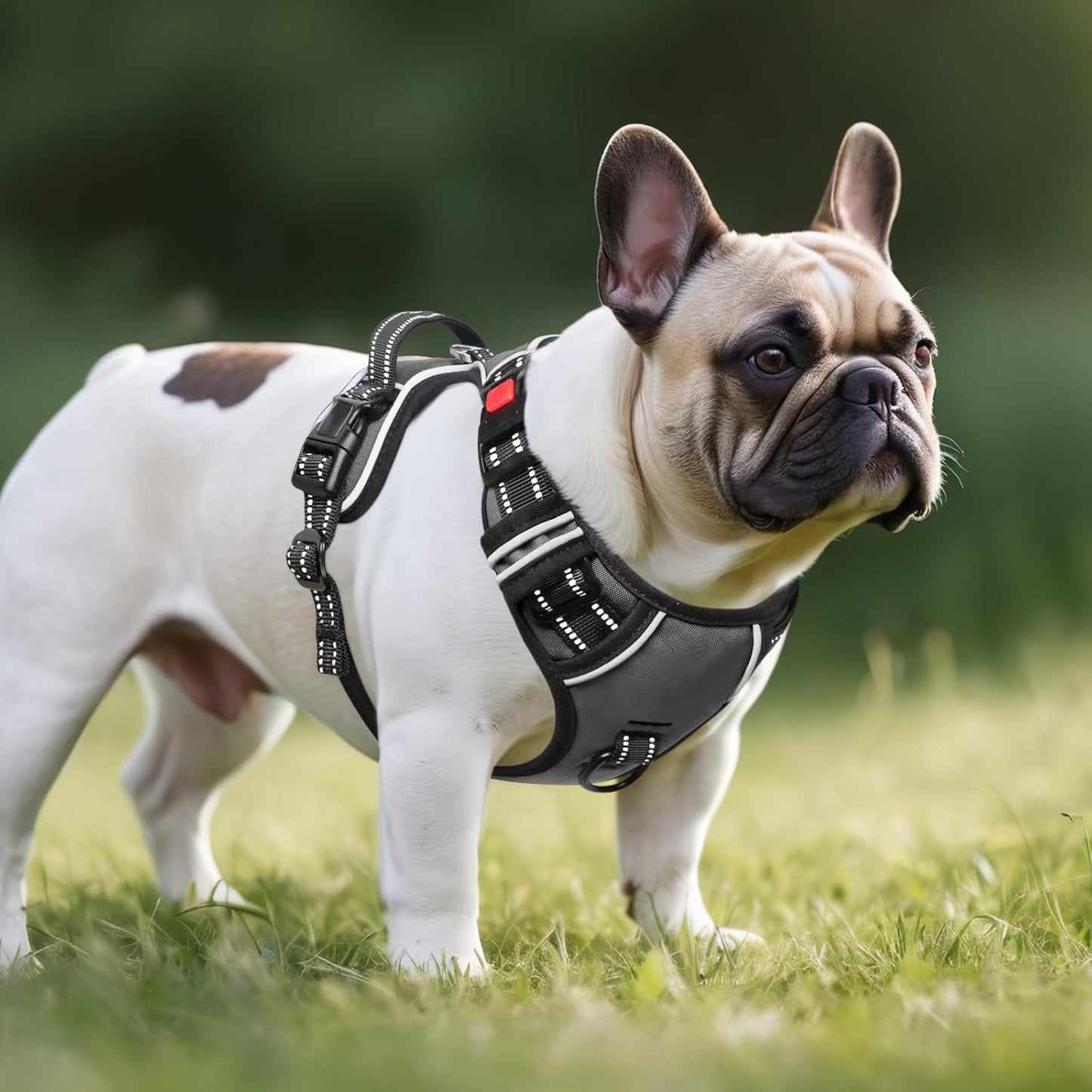 Timos Dog Harness Medium Sized, No Pull with Neck Lockable Snap,No Choke Front Clip Dog Reflective Harness,Adjustable Metal Rings 3 Buckles,Easy Control Handle for Medium Dogs Gray M