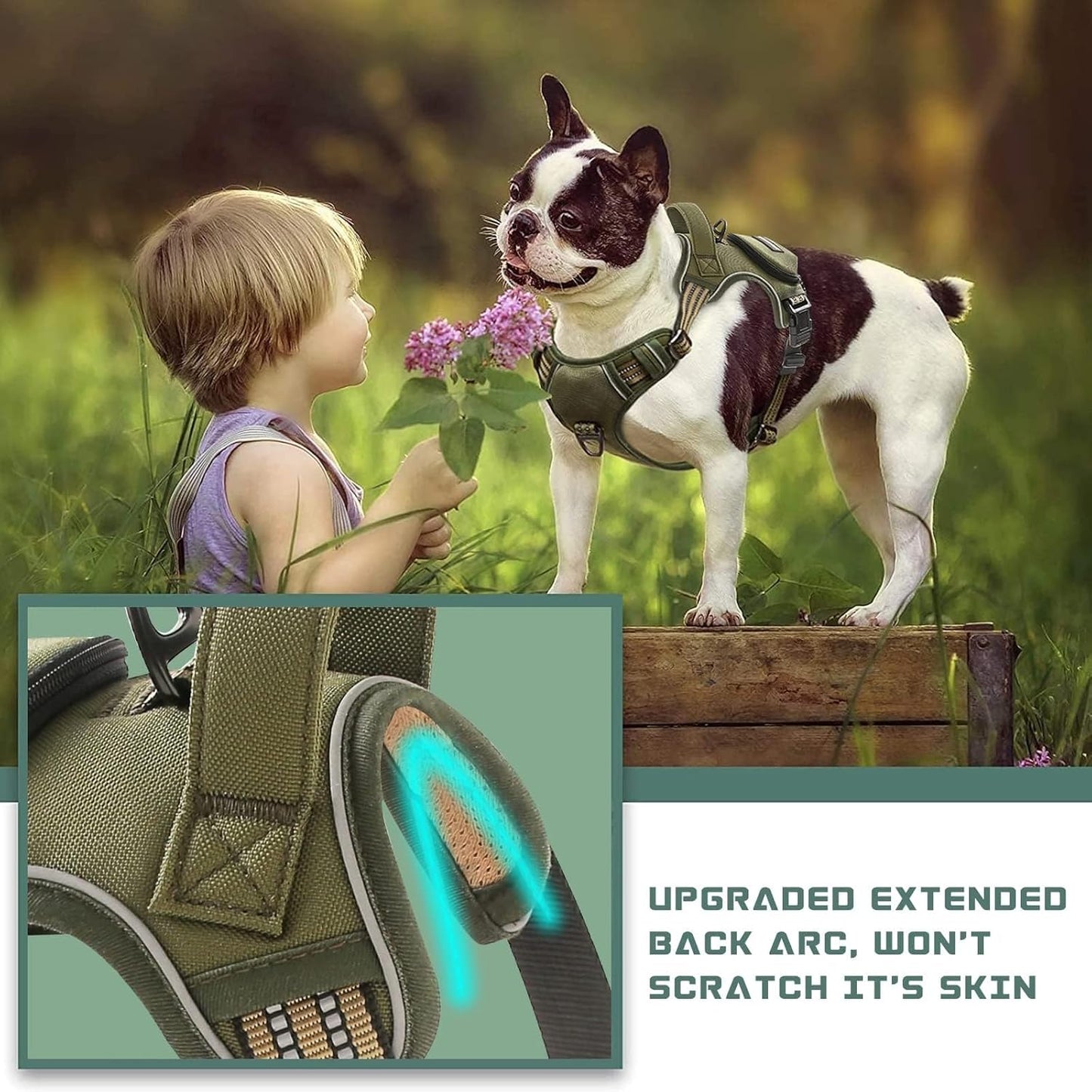 No Pull Dog Harness for Large Dogs, Adjustable No Choke Pet Vest with Dog Leash Fit Smart Reflective Pet Walking Harness for Training Easy Control Soft Handle Green L