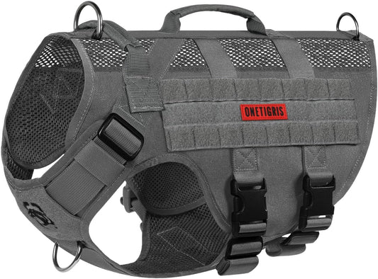 OneTigris Tactical Dog Harness for Medium Dogs No Pull Breathable Military Dog Molle Vests with Handles, Service Dogs Vest Harness for Walking Hiking Training
