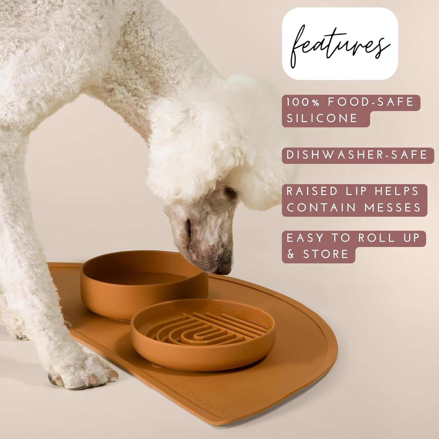 Waterproof Silicone Pet Food Mat - Non-Slip Spill-Proof Feeding Mats for Floors, Raised Edge Design, Easy-to-Clean Rubber Mat for Dog & Cat Bowls, 28" Across x 14" Deep, Large-Charcoal