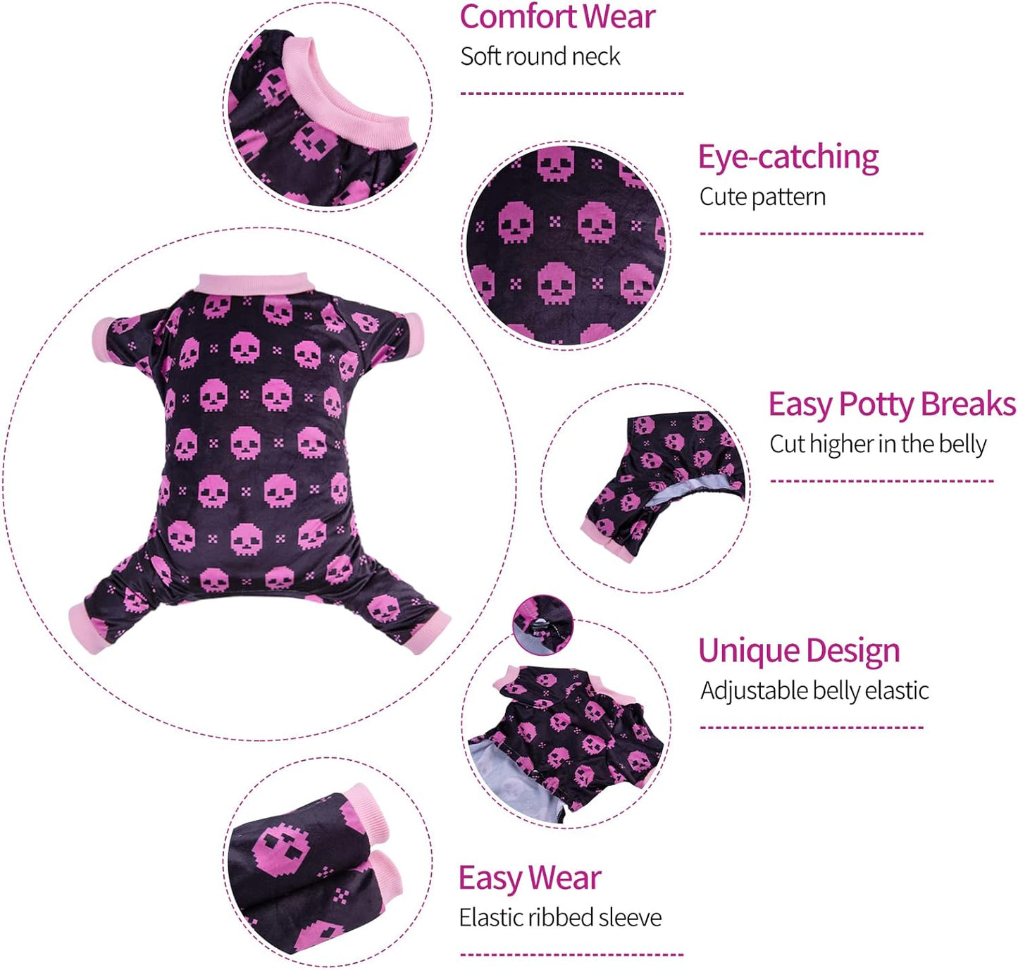 CuteBone Dog Halloween Pajamas Puppy Onesies Small Dogs Soft Pjs Coat Cat Apparel Comfy Pet Clothes Outfit Doggie Bodysuit P248XL
