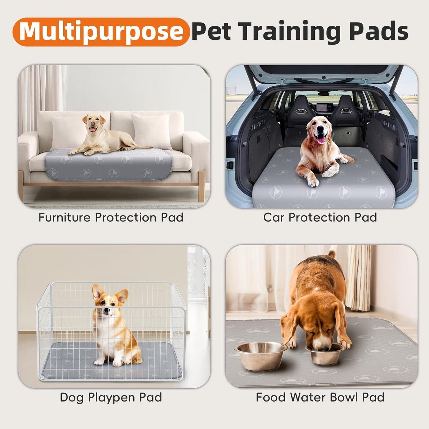 PJYucien Washable Pee Pads for Dogs 2 Pack, 36" x 36" Reusable Pee Pads for Dogs, Leak-Proof Pet Training Pads, Puppy Pads for Non-Slip, Designed for Dog Pen, Whelping Pad, Potty Training (Grey)