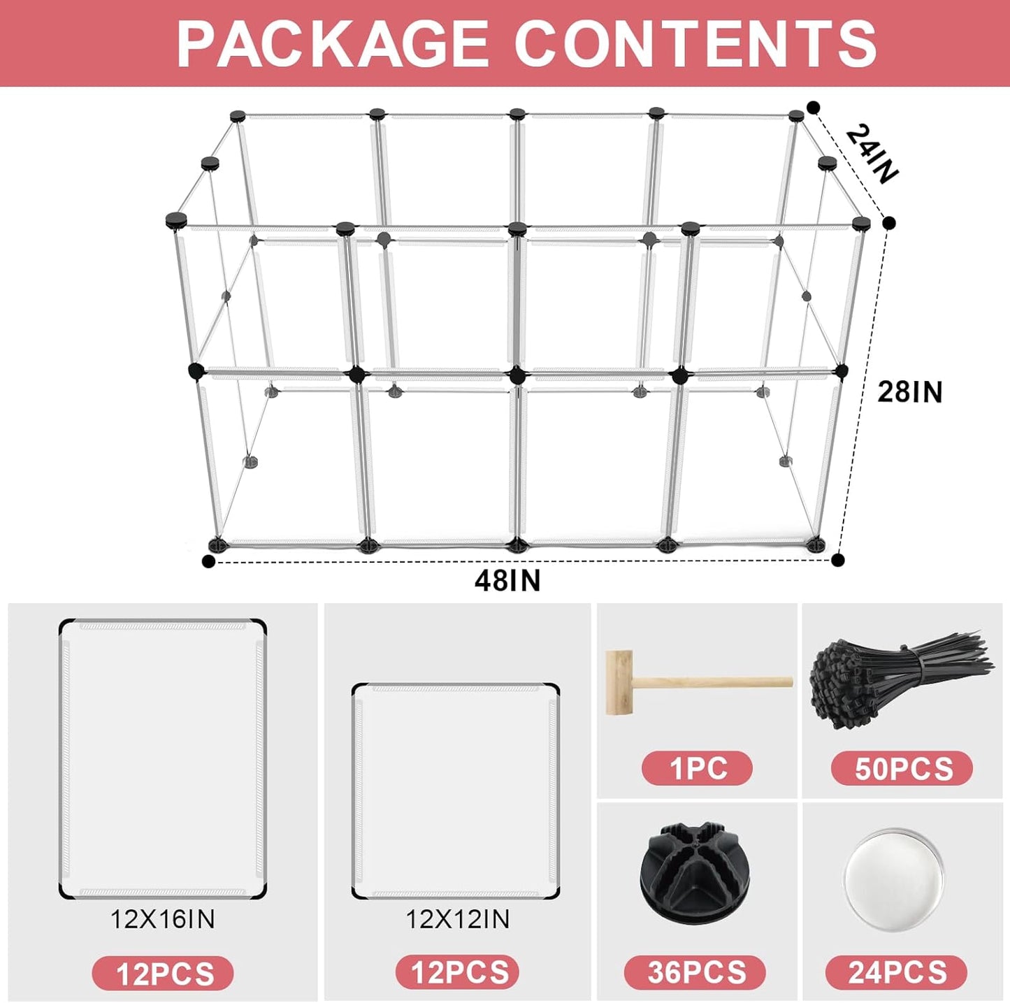 24 Panels Portable Small Animals Playpen,48"x 24"x 28" Transparent Pet Playpen,Portable Plastic Enclosure,Puppy Play Pen for Indoors Outdoor Pet Fence for Guinea Pigs,Bunny,Ferrets,Hamsters,Hedgehogs