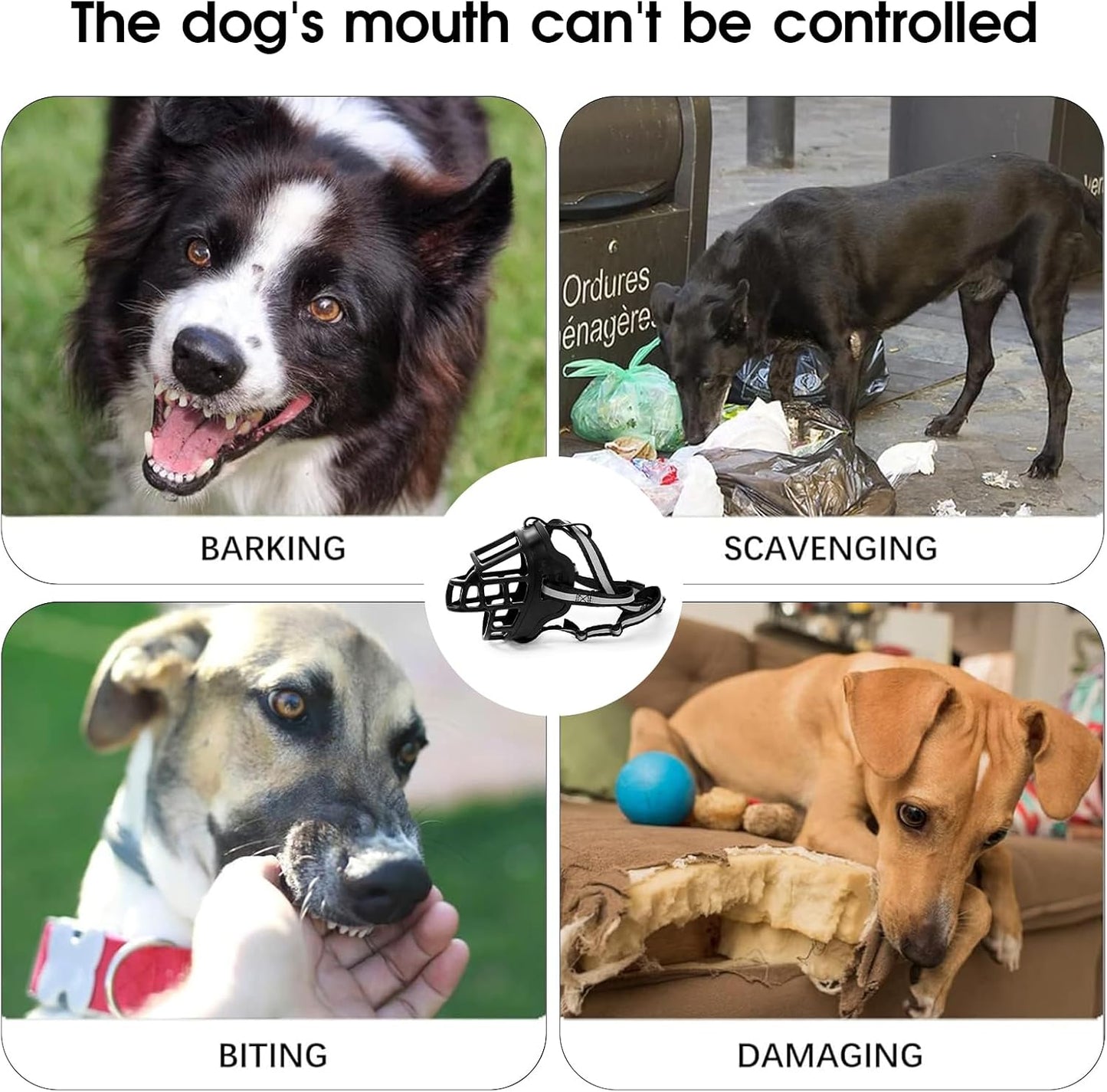 Dog Muzzle, Breathable Basket Muzzles for Small Medium Large Sized Dogs, Adjustable Humane Cage Mouth Cover for Scavenging Grooming Biting Chewing, Allows Panting and Drinking(Soft Rubber, XS)