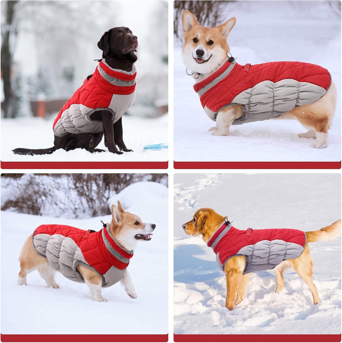 FUAMEY Dog Coat for Large Dogs,Waterproof Dog Winter Jacket with Harness Built in Puppy Cold Weather Coats Reflective Pet Vest with Zipper Warm Fleece Dogs Snowsuit Windproof Red XXXL
