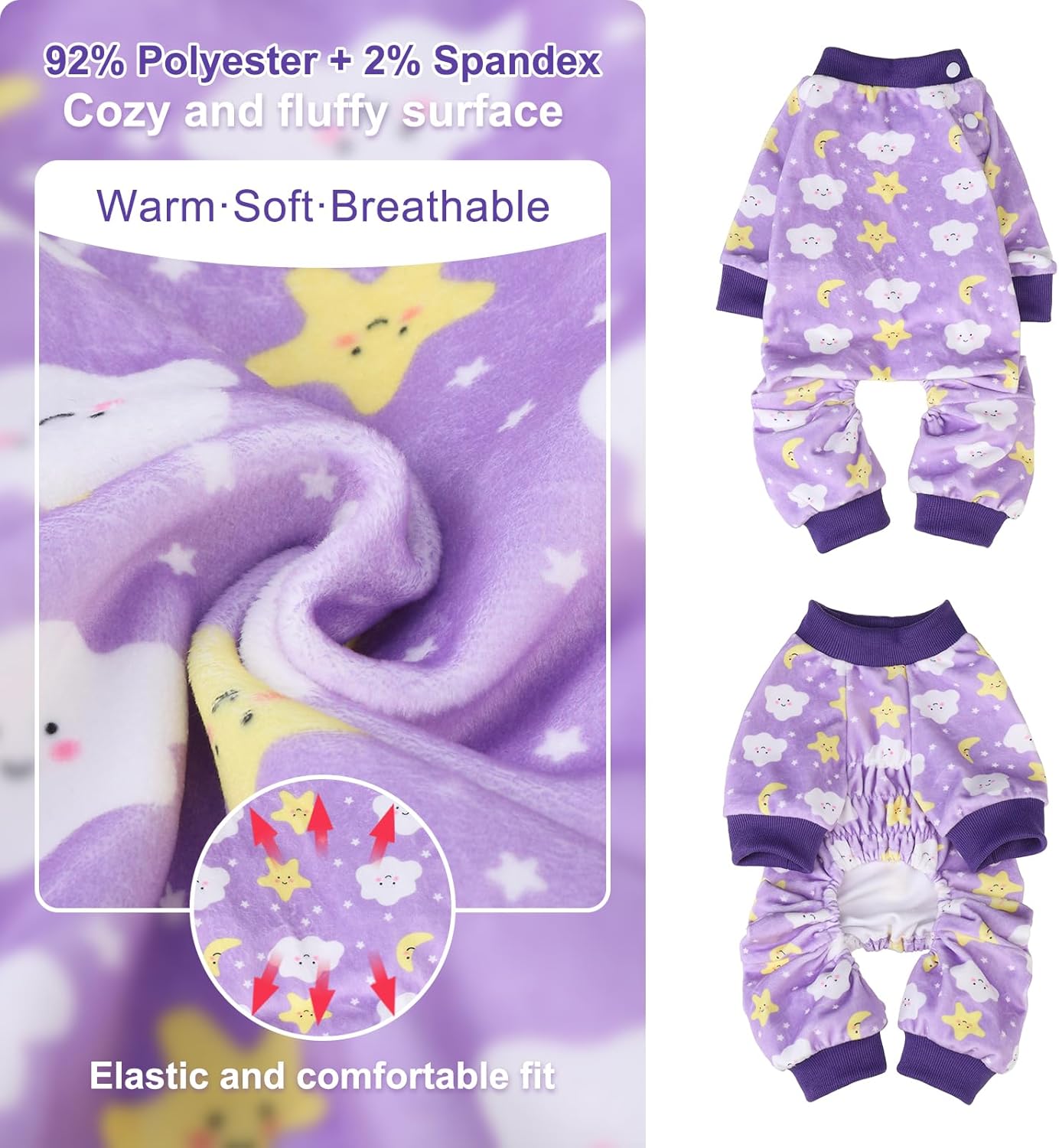 BEAUTYZOO Dog Pajamas Large Sized Dog, Summer Doggie Pajamas for Boy Girl, Soft Strechy Cotton Puppy Pjs Jammies Onesies for Men Women, Pet Jumpsuit Body Suit Cat Apparel Clothes, Purple L