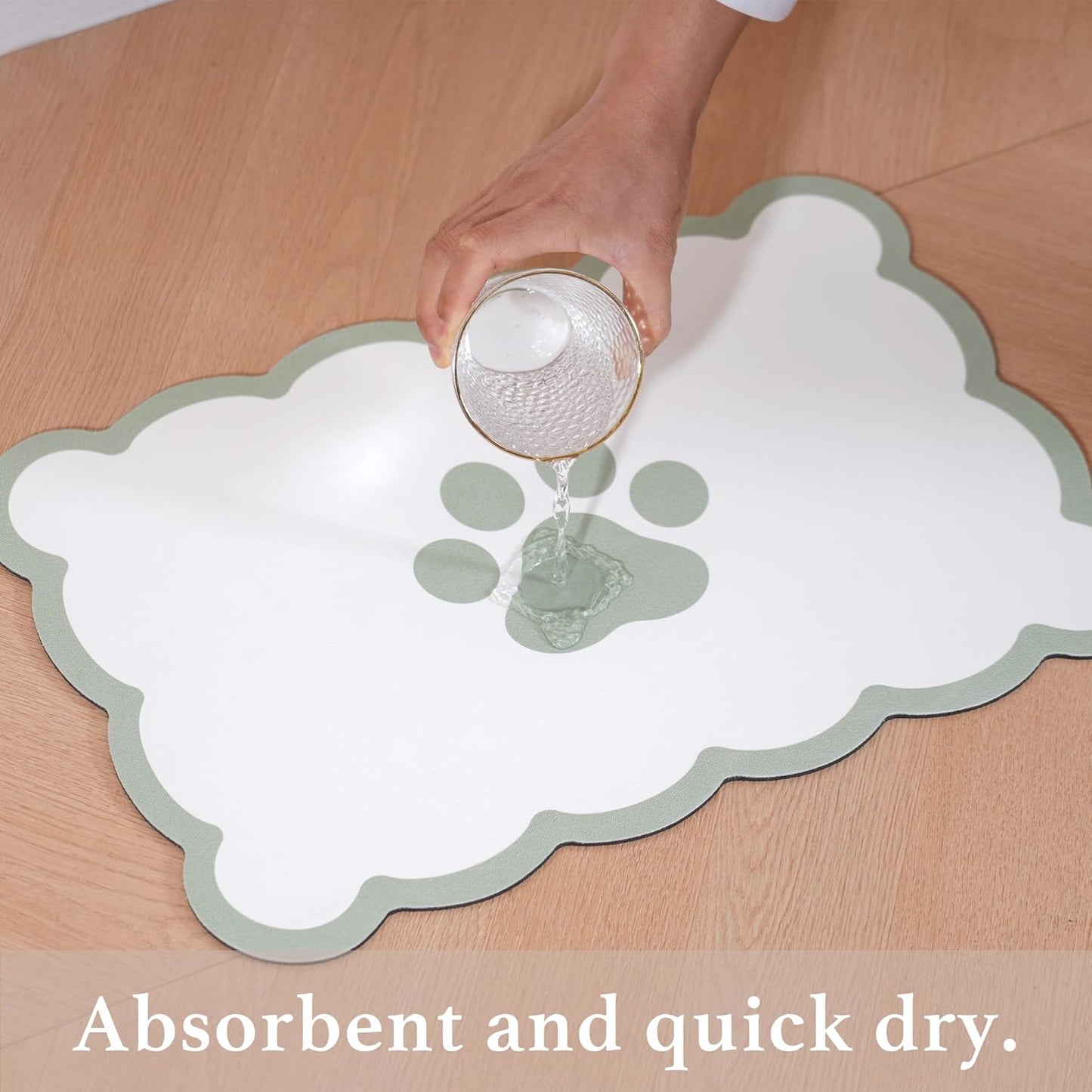 Ralxion Scalloped Dog Feeding Mat, Absorbent Mats for Dog Food and Water Bowl, Dispenser, Cute Elegant Aesthetic Preppy Sage Green Scallop Pet Placemat for Dogs, Cats, Puppy Accessories, 14" X 19”
