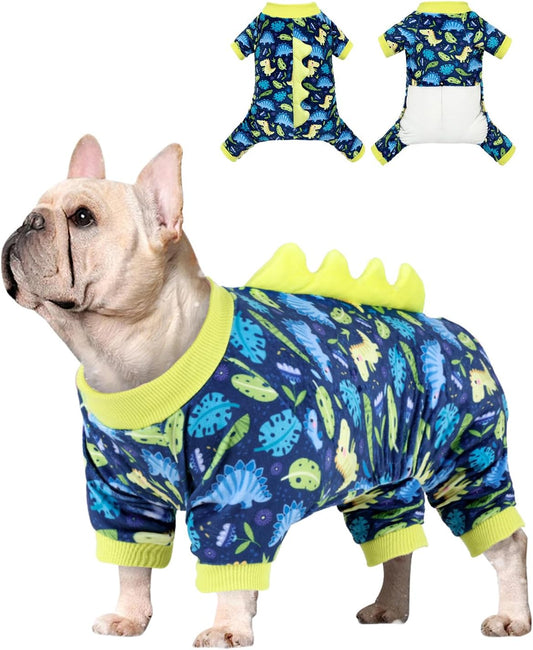 CuteBone Dinosaur Costume Dog Pajamas, Stretchy Spandex Crystal Velvet Sleepwear Coat for Small Dogs, Soft & Warm Pet Outfit Clothes for Cold Weather, Cozy Pullover Design COSP10L