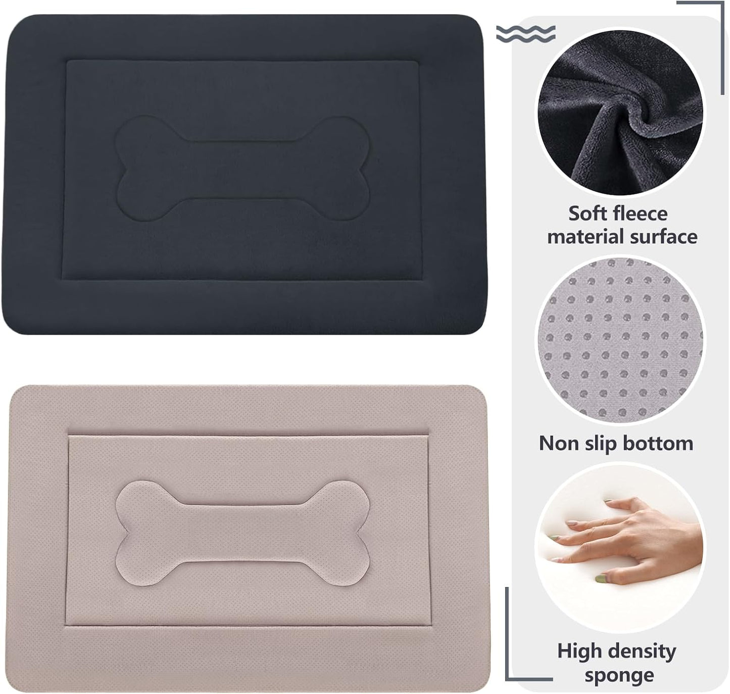 JoicyCo Large Dog Bed Soft Dog Crate Pad Mat 42 in Non-Slip Bottom Washable Dog Sleeping Mattress Pet Beds Cat Bed Kennel Pad, Dark Gray