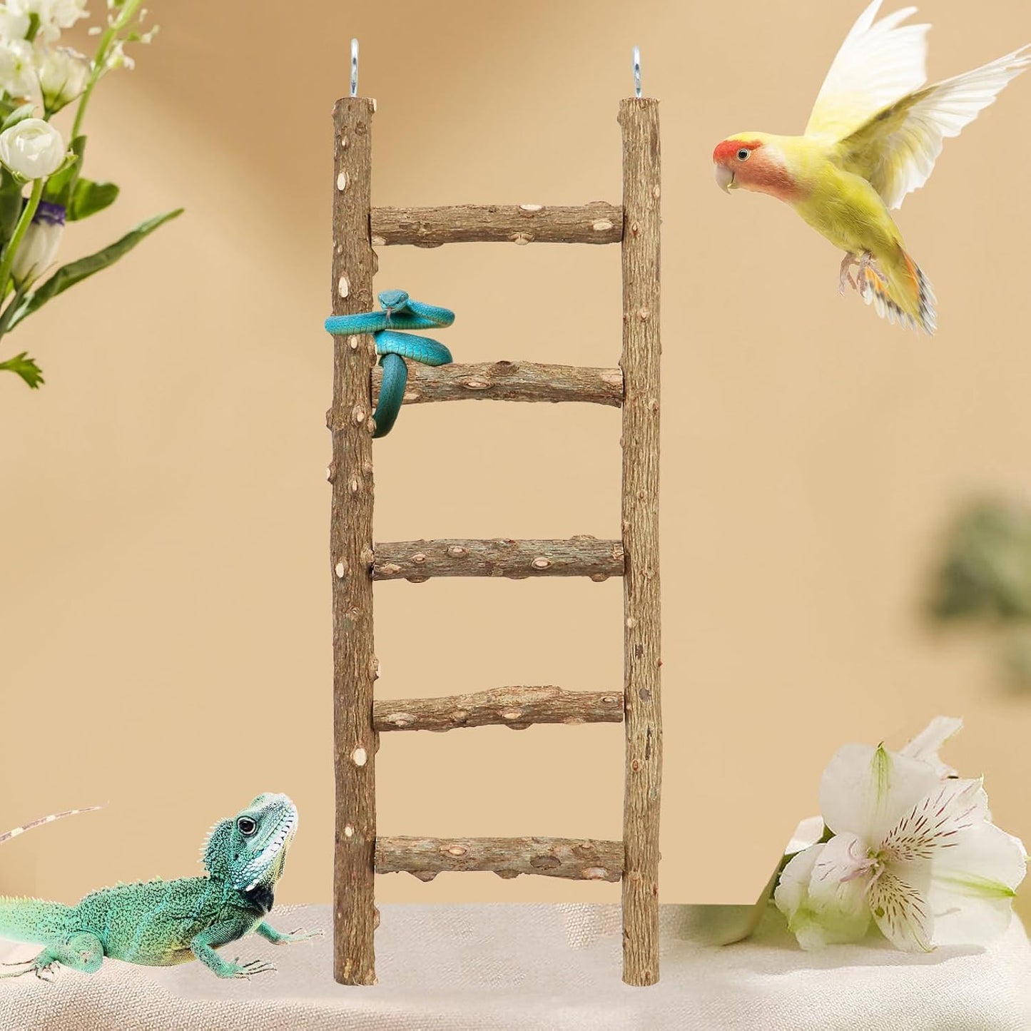 Bird Ladder Toy, Natural Pepper Wood Parrot Ladder, Bird Climbing Toys, Bird Chewing Toys, Bird Cage Accessories, Suitable for Birds Parrots Parakeets Cockatiels