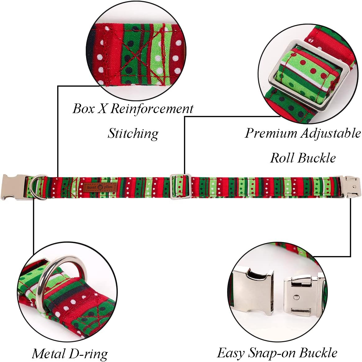 Lionet Paws Christmas Dog Collar with Flower, Dog Flower Collar with Metal Buckle for Dogs, Adjustable Comfortable Dog Collar Girl Gift, L, Neck 16-24 in