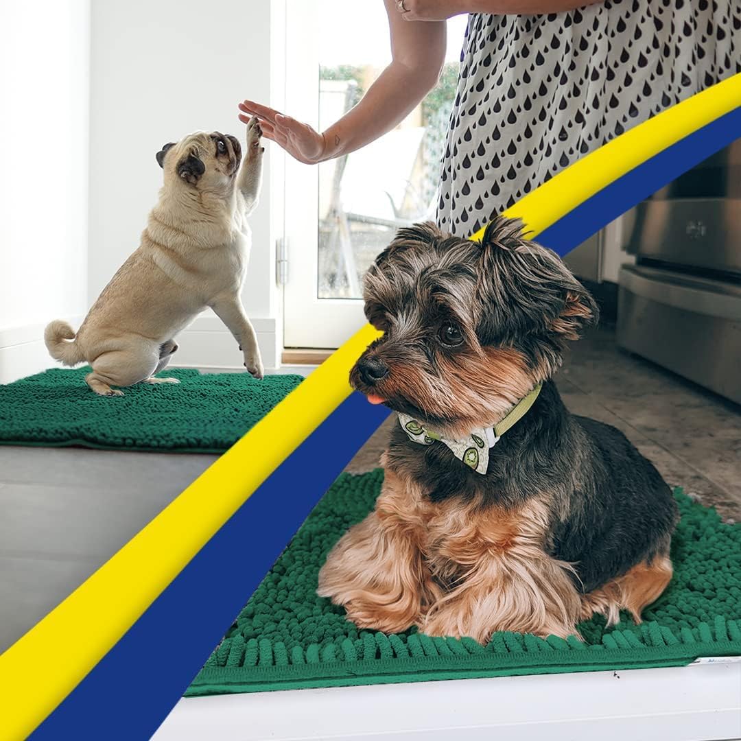 Muddy Mat® Shown on TV – Super Absorbent Microfiber Dog Door Mat for Muddy Paws, Non-Slip Washable Pet Rug, Quick Dry Chenille Entryway Carpet, Machine Washable Indoor Outdoor mat, Dark Green 28"x18"