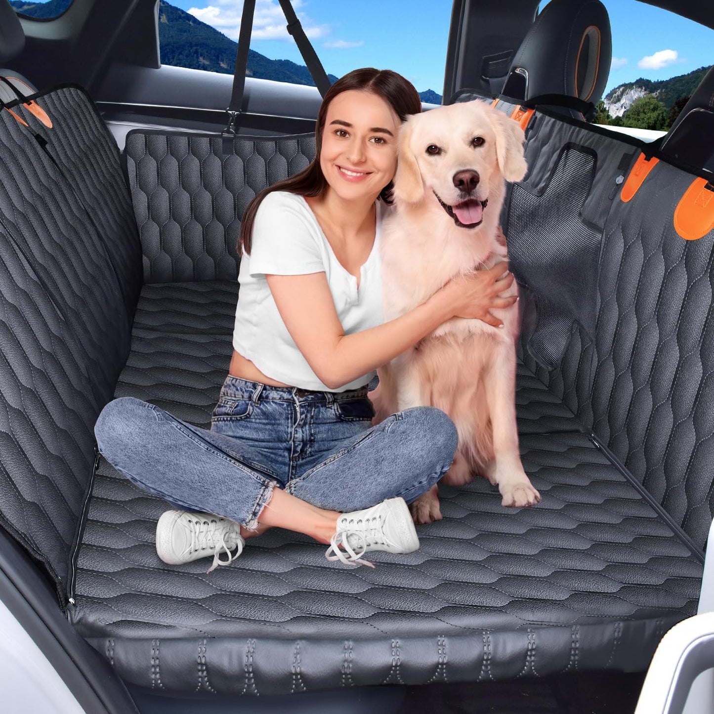 XL 3-in-1 Convertible PU Leather Dog Car Seat Extender & Booster Seat – 400lb Capacity, Waterproof, Hard Bottom, Scratch-Proof Hammock for Cars & SUVs