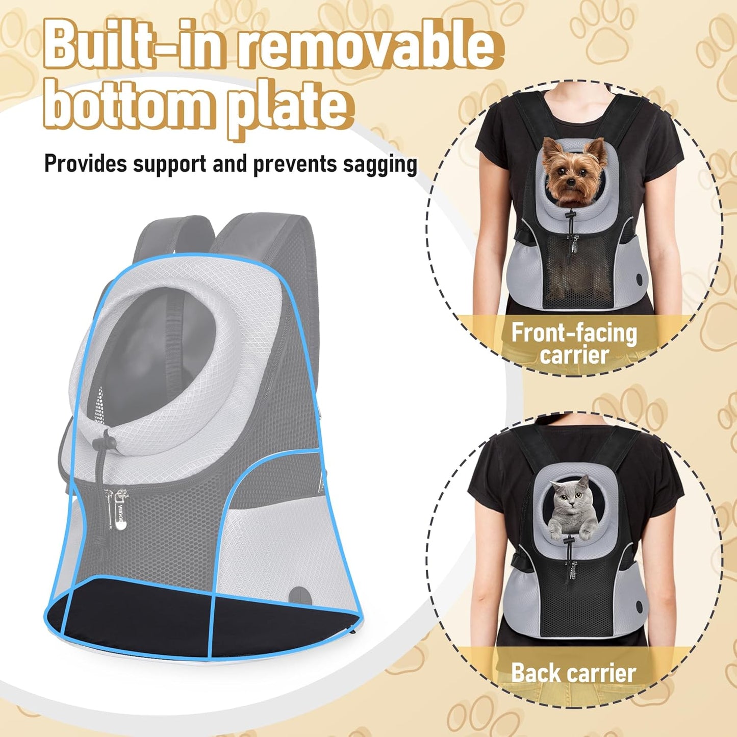 WOYYHO Pet Dog Carrier Backpack Small Dog Front Backpack Ventilated Mesh Dog Travel Back Pack with Safety Belt for Travel Hiking Cycling Outdoor Adventures (Size S: 2-4.5 lbs, Grey)