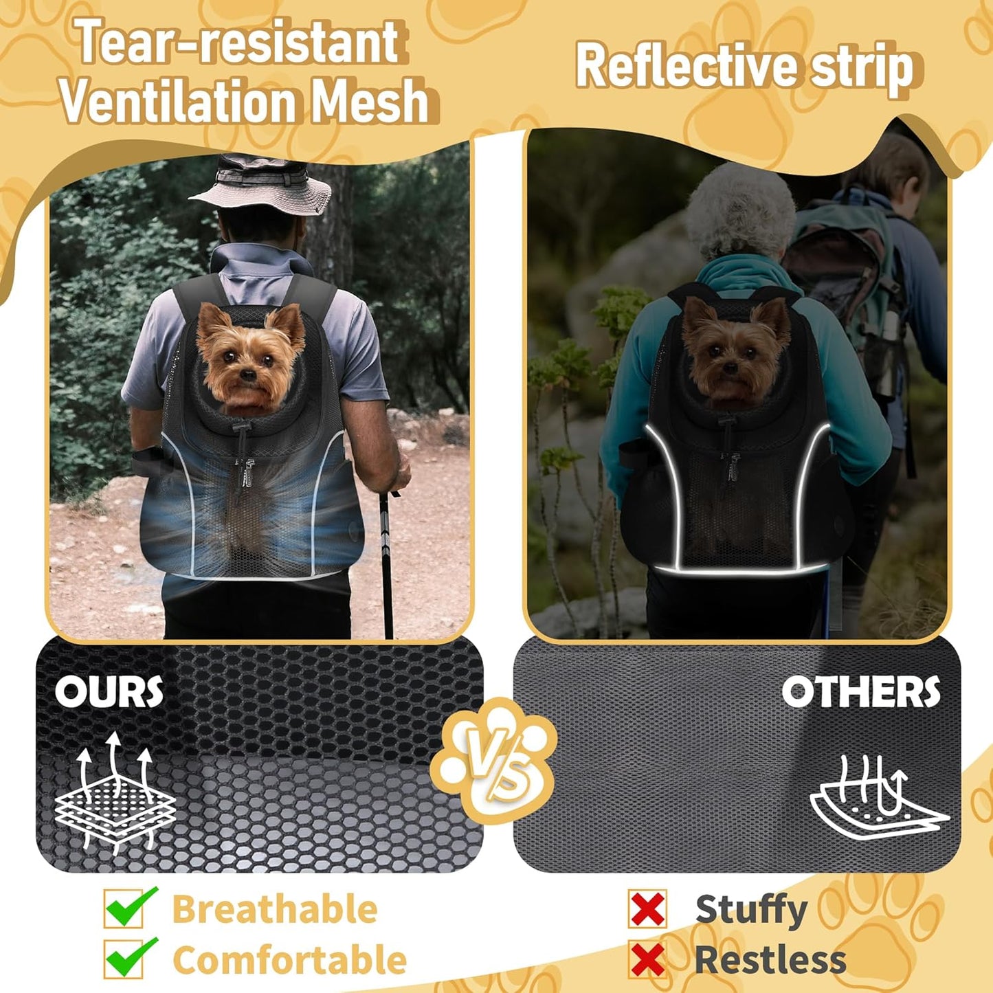 WOYYHO Pet Dog Carrier Backpack Small Dog Front Backpack Ventilated Mesh Dog Travel Back Pack with Safety Belt for Travel Hiking Cycling Outdoor Adventures (Size L: 10-14 lbs, Black)