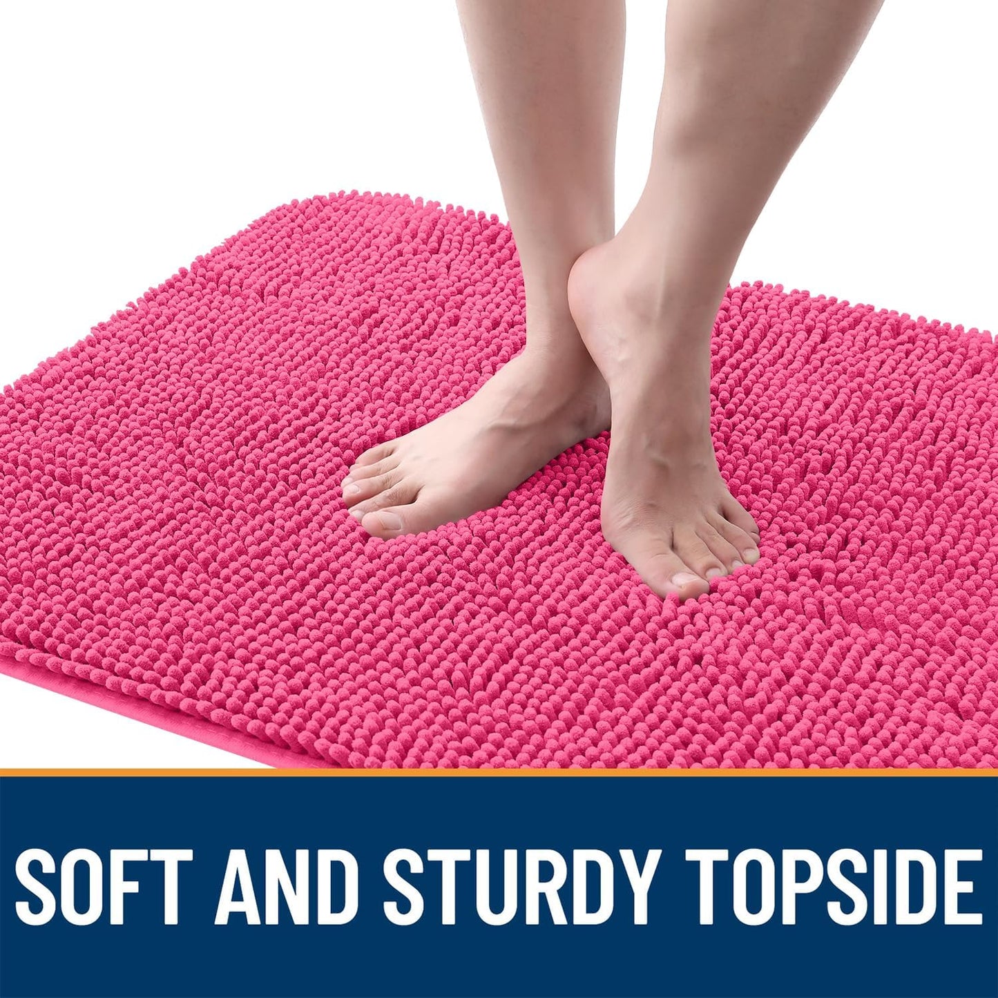 OLANLY Dog Door Mat for Muddy Paws 47x20, Absorbs Moisture and Dirt, Absorbent Non-Slip Washable Doormat, Quick Dry Chenille Mud Mat for Dogs, Entry Indoor Entryway Carpet for Inside Floor, Hot Pink