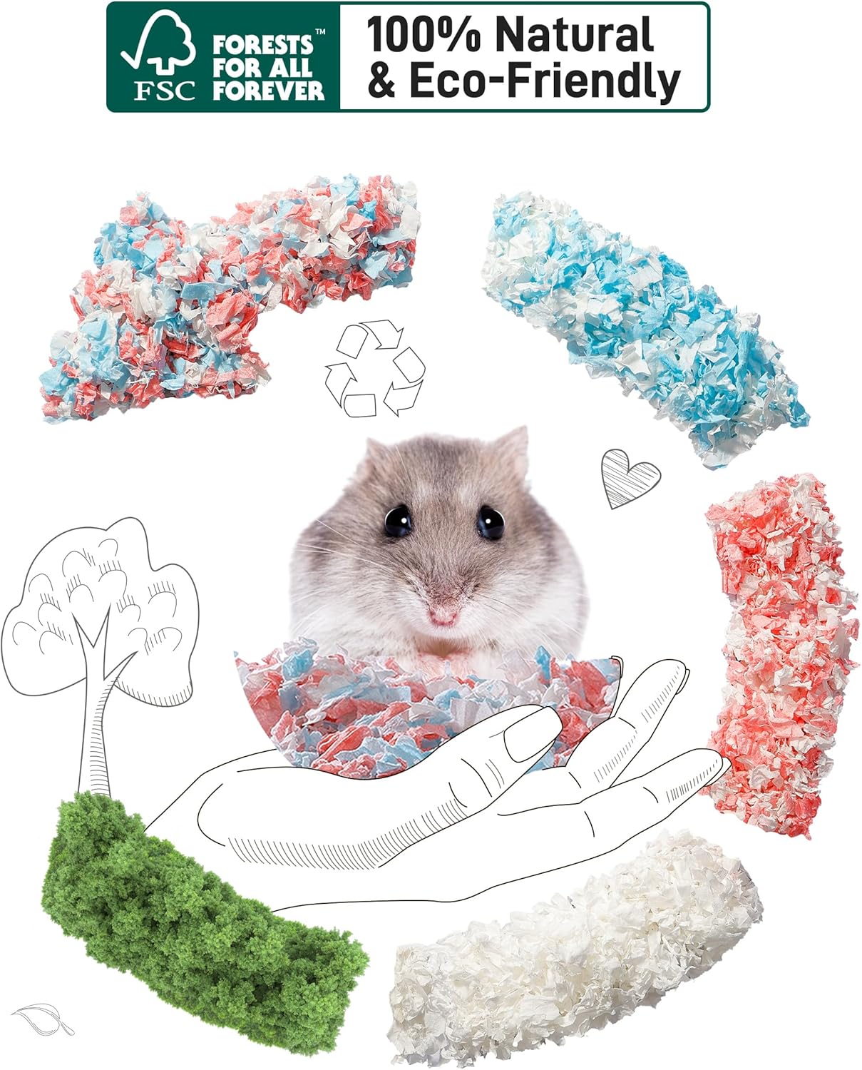BUCATSTATE Hamster Bedding 70L, 99% Dust-Free Guinea Pig Bedding Odor Control Paper Bedding, Cozy Small Animal Bedding for Rabbit Rat Syrian Dwarf Hamsters Gerbils (White)
