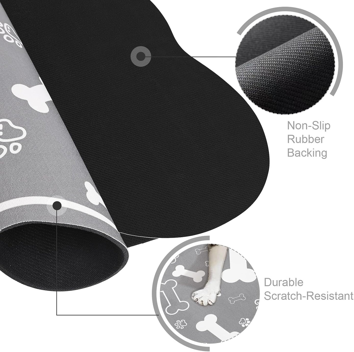 Dog Cat Food Mat,Rapid Absorbent Pet Feeding Mat, Bone Shaped Dog Placemat Water Bowl Mat with Rubber Backing,No Stains Dog Cat Food Mats Indoor, Pet Accessories Supplies 16"×24" Grey