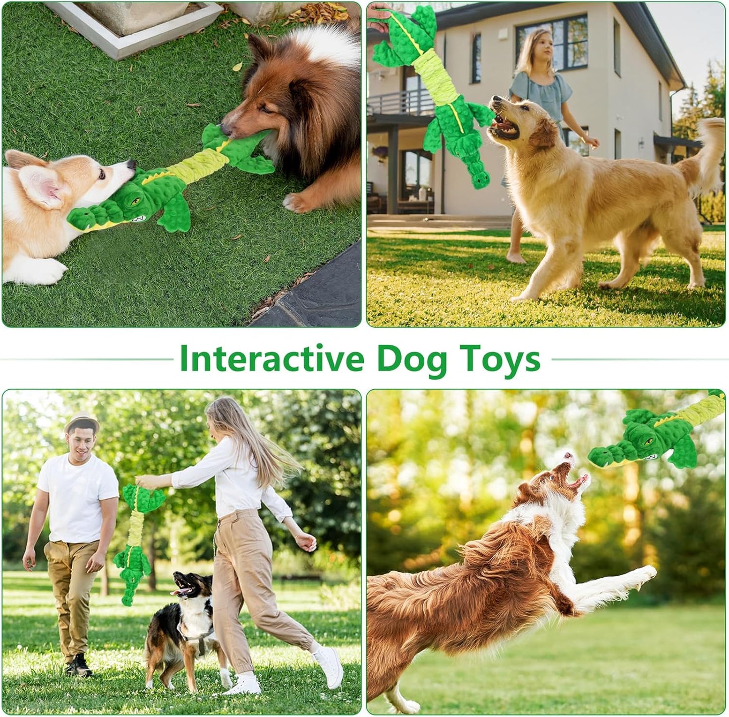 Large Squeaky Alligator Dog Toys, Interactive Puppy Toys with Crinkle Paper, Pull Tug of War Dog Toy, Plush Dog Chew Toys for Small, Medium, Large Breed