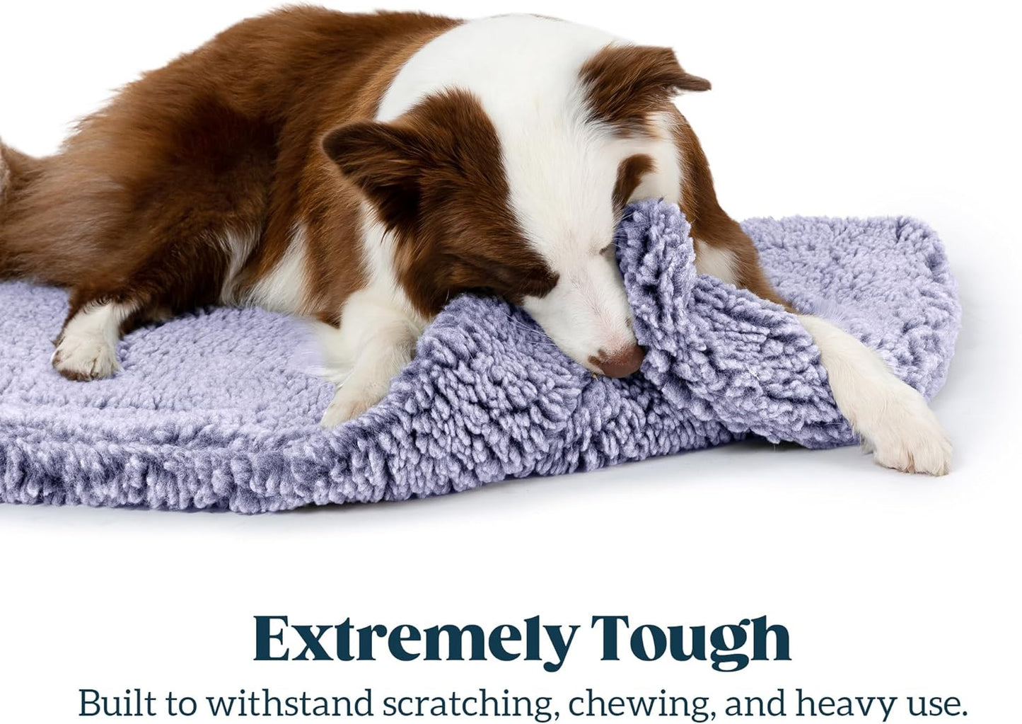 Stoutwool Indestructible Dog Bed - Fluffy Chew Proof Dog Crate Pad - Tough Kennel Pad for Aggressive Chewers - Washable, Ideal for Jumbo Breeds & Fits 54-Inch Crate - 53"x35", Jacaranda