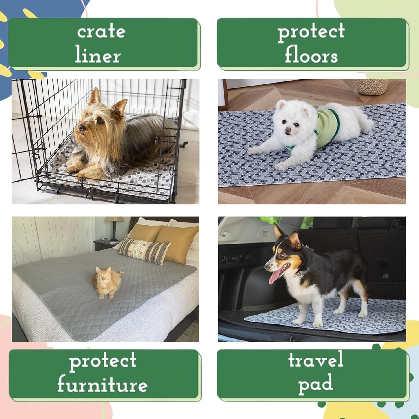 Caldwell's Pet Supply Co. 18x24 Potty Pads, Washable Pee Pads for Dogs, Reusable Pee Pad for Dogs, Puppy Potty Mat, Whelping Rug, Reusable Puppy Mat, Small (Set of 4)