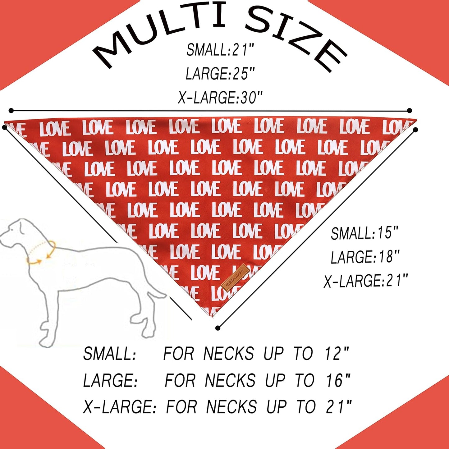 Realeaf Love Dog Bandanas 2 Pack, Triangle Reversible Mothers Day Valentine's Day Pet Scarf for Boy and Girl, Premium Durable Fabric, Holiday Bandana for Large and Extra Large Dogs (X-Large)
