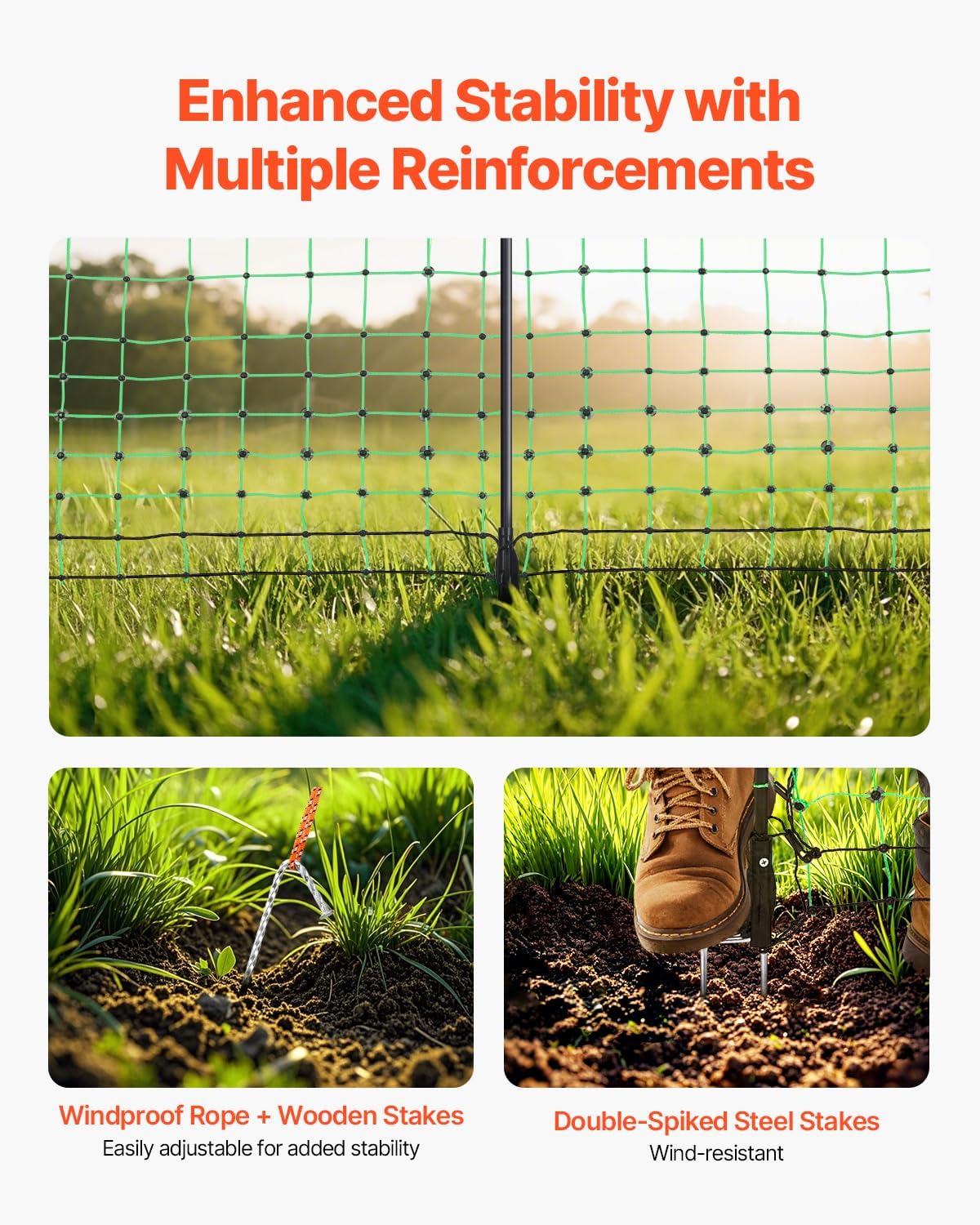 VEVOR Electric Fence Netting, 50" H x 164' L, Livestock Net Fencing with Posts & Stakes, Portable Mesh Nets for Goats, Sheep, Deer, Hogs, Dogs, Electric Fencing for Backyards, Gardens, Farms, Ranches