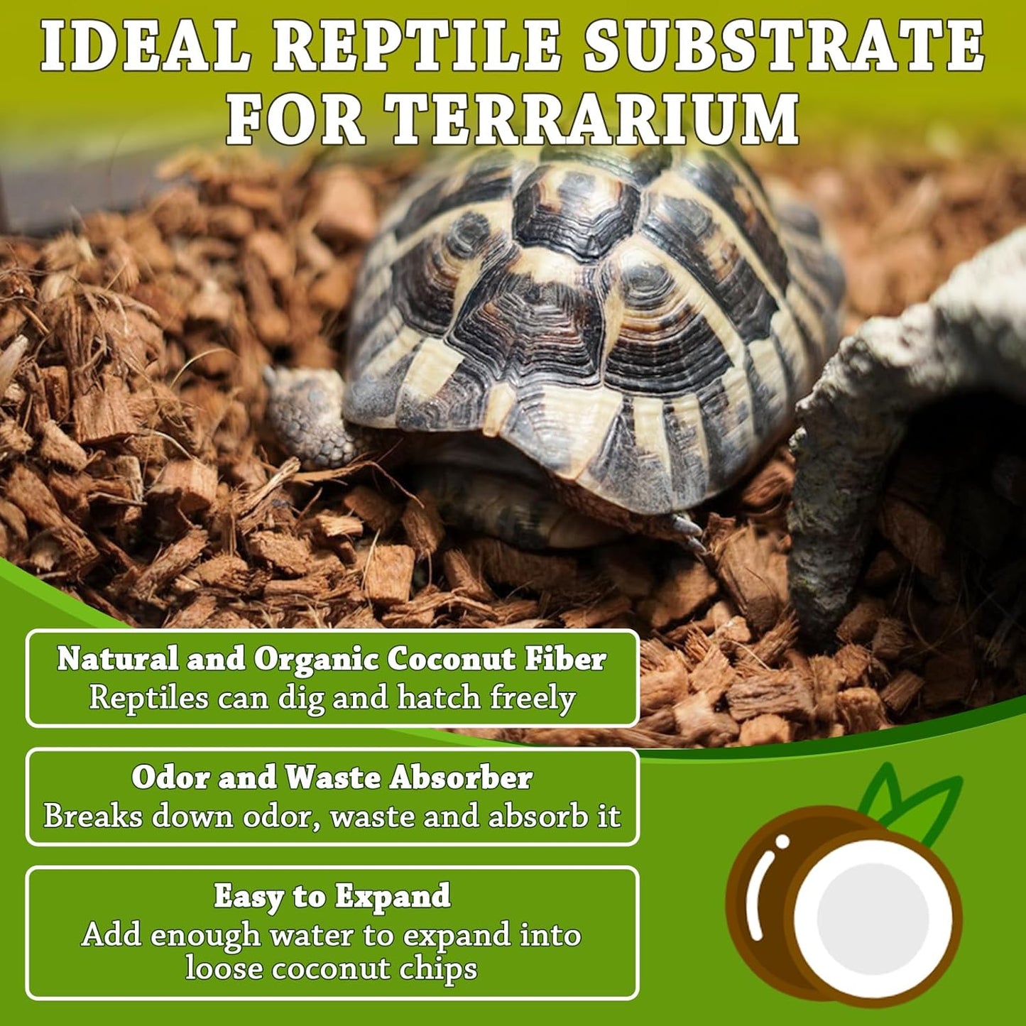 ZeeDix 3PCS Natural Coconut Chips Substrate for Reptiles, Coconut Fiber Husk Reptiles Bedding, Compressed Coco Chips Substrate for Ball Python, Snakes, Tortoise, Hermit Crab, Frogs, Lizard, Tarantula